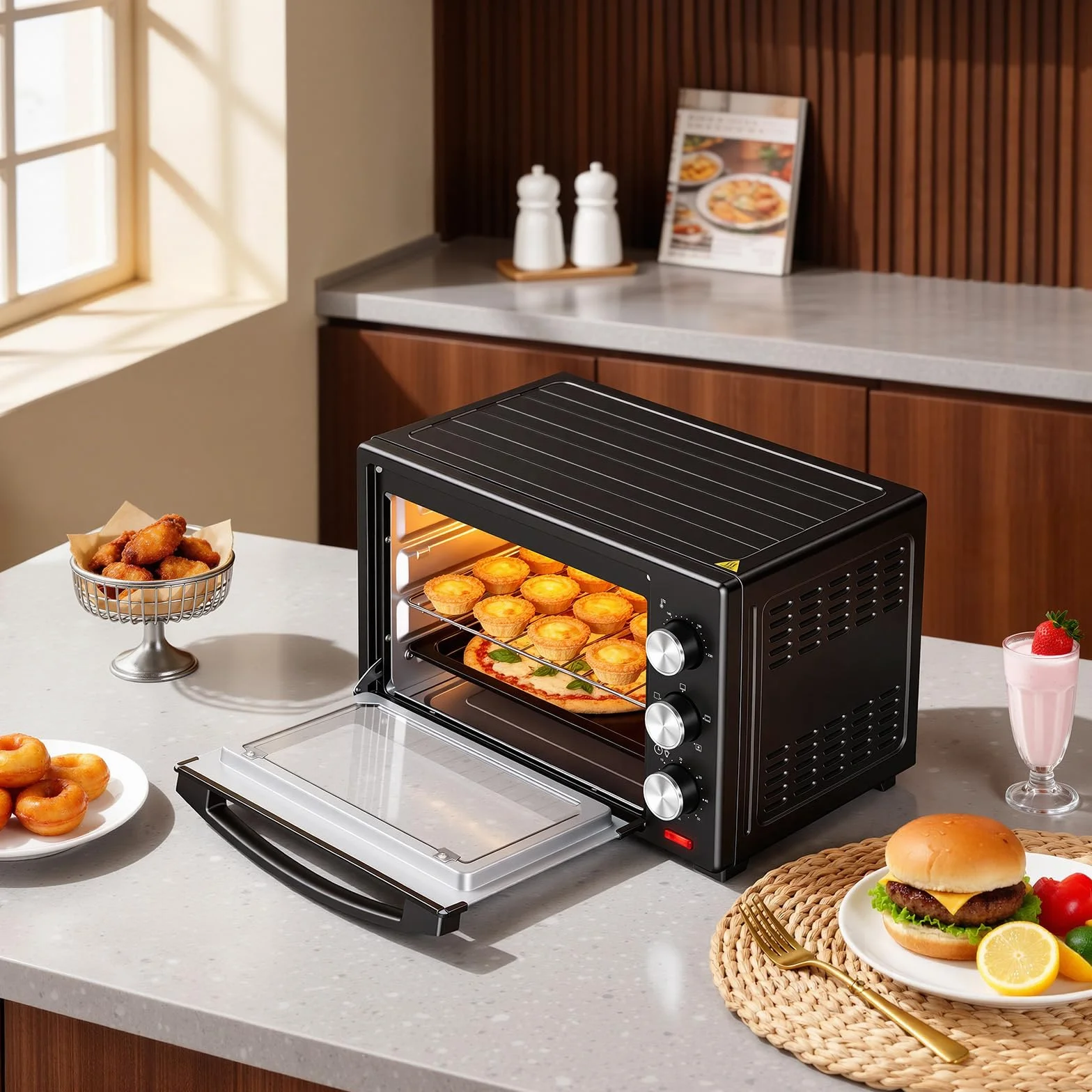 WOLTU mini piekarnik 25 litrów, piekarnik toster 1500 W | Piec do pizzy | Taca na okruchy z minipiekarnikiem z timerem do pizzy, tostów, indyka, czarnych hot-dogów