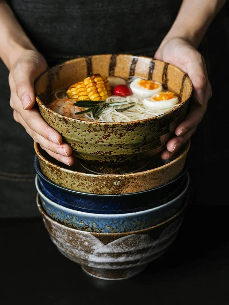 Miska do Ramen w stylu japońskim, duża ceramiczna miska do serwowania imprez, ceramicznych talerzy do serwowania, miska do mieszania sałatek, zup, owoców, misek na płatki śniadaniowe i makaron.
