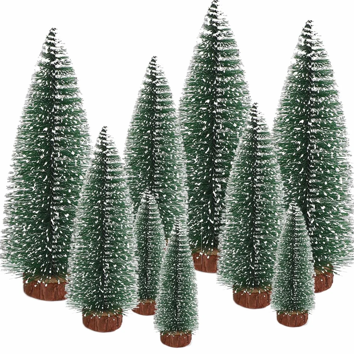 Mini Choinka Bożonarodzeniowa, Miniaturowe Drzewka Sztuczne z Drewnianą Podstawą do Dekoracji Stołu lub Wystawy – Zestaw 9 szt. – 10/16/22CM