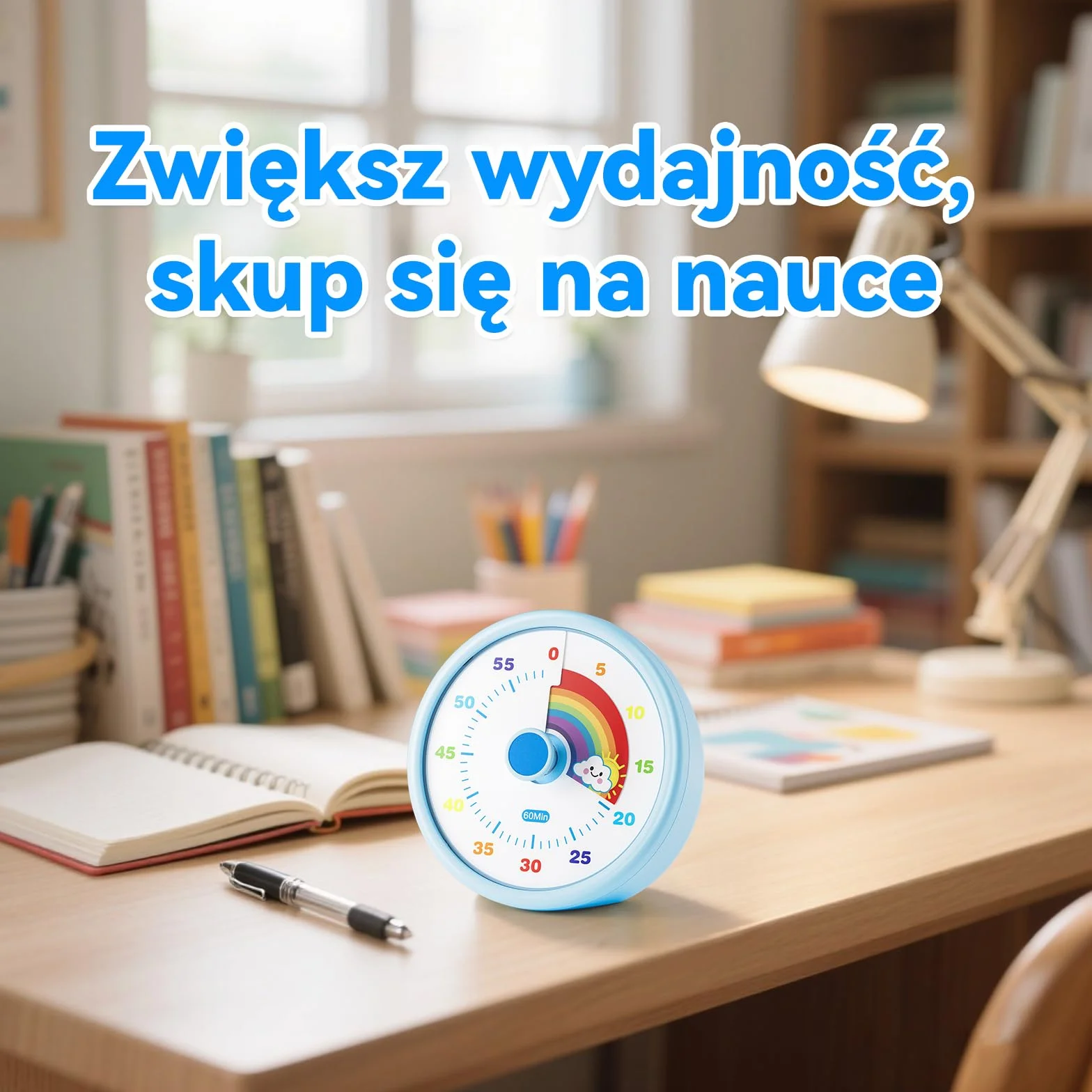 Wizualny timer dla dzieci i dorosłych, Rainbow Disk 60 Minute Countdown z trybami cichym i głośnym, narzędzie do zarządzania czasem (niebieski)