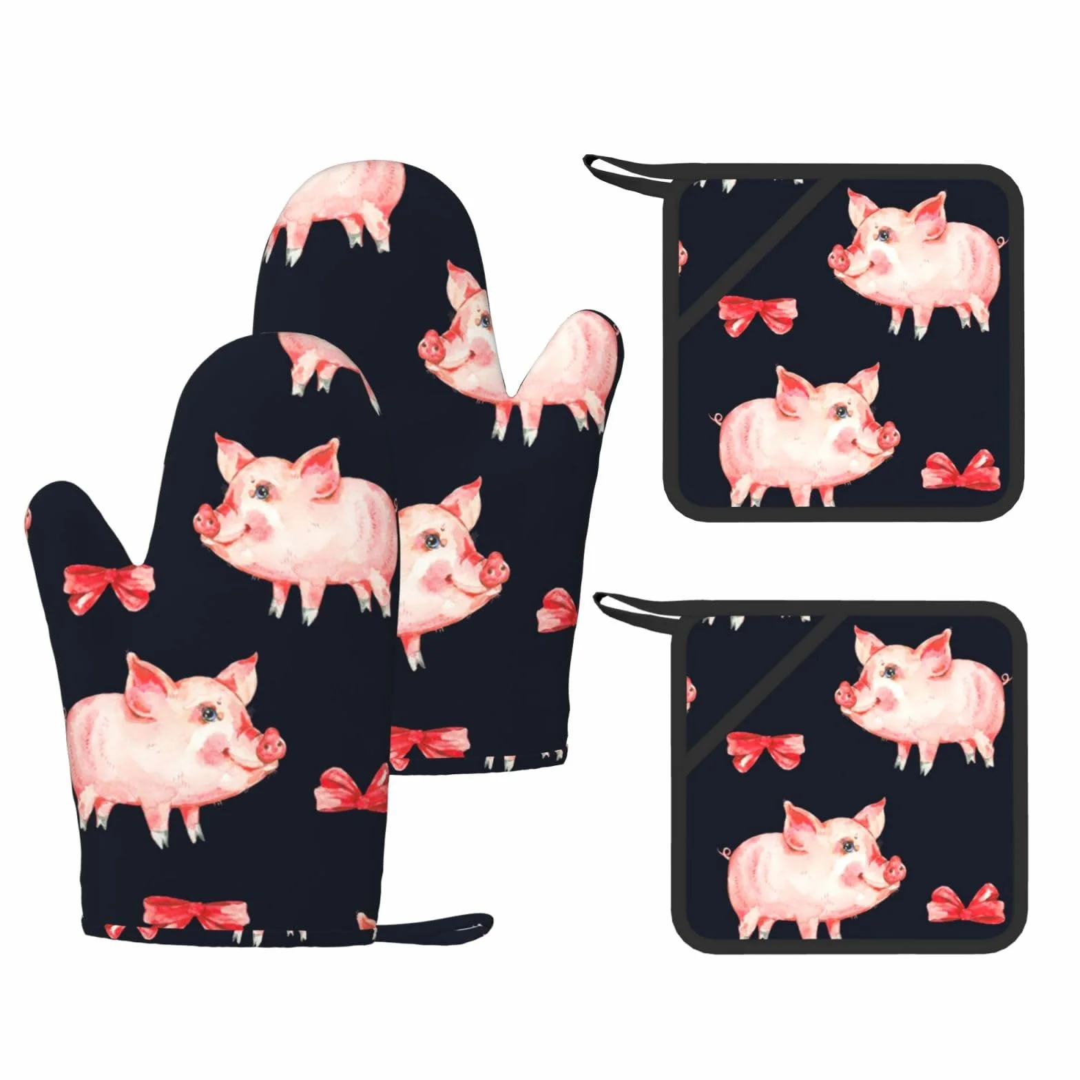 Red Cute Piggy drukowane żaroodporne rękawiczki i podkładka wielokrotnego użytku rękawice kuchenne