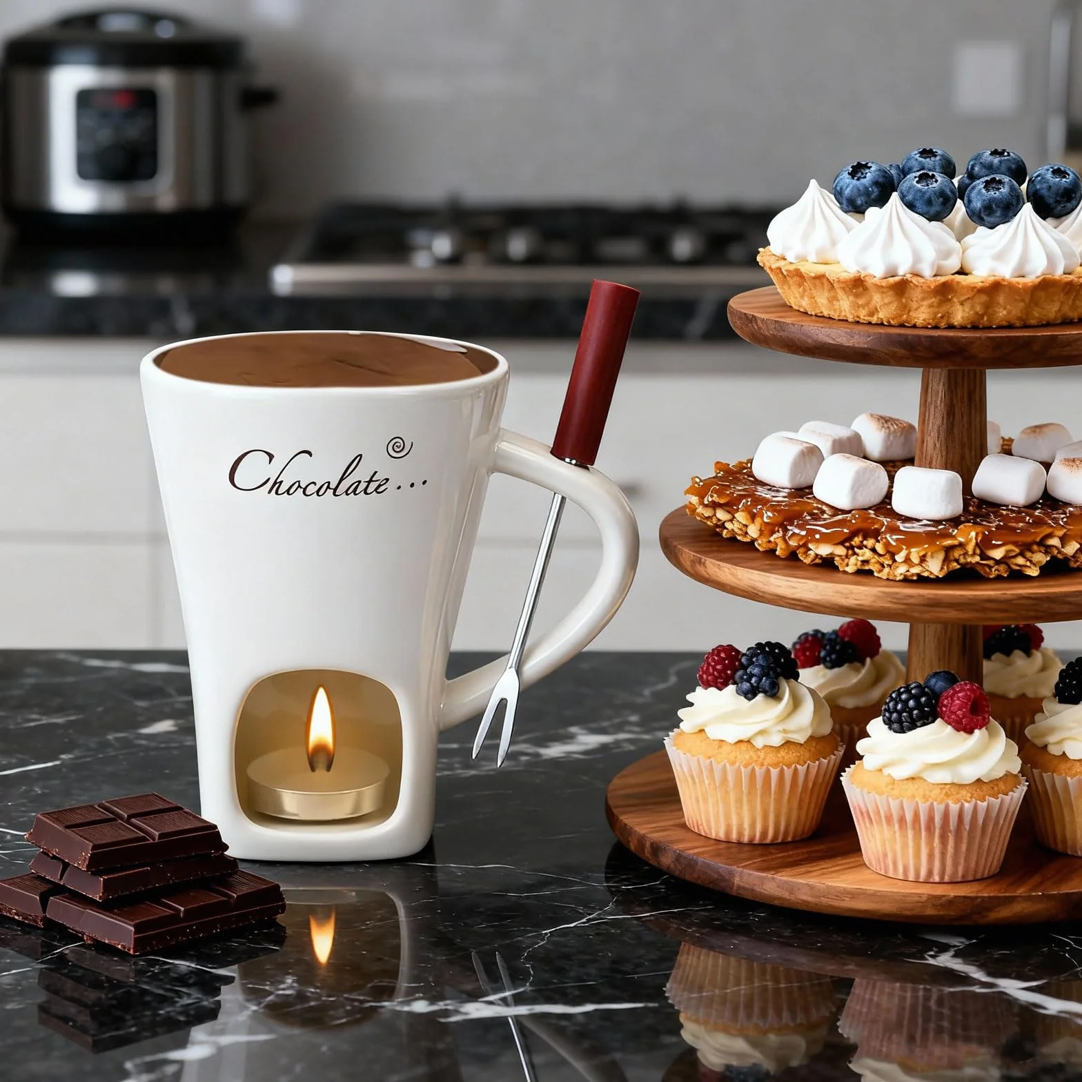 2 szt. czekoladowe fondue kubek ceramiczny 130 ml, czekoladowe fondue kubek z uchwytem na podgrzewacze, widelce, czekoladowe fondue, zestaw do fondue, czekolady, fondue, czekolady, fondue, zestaw do