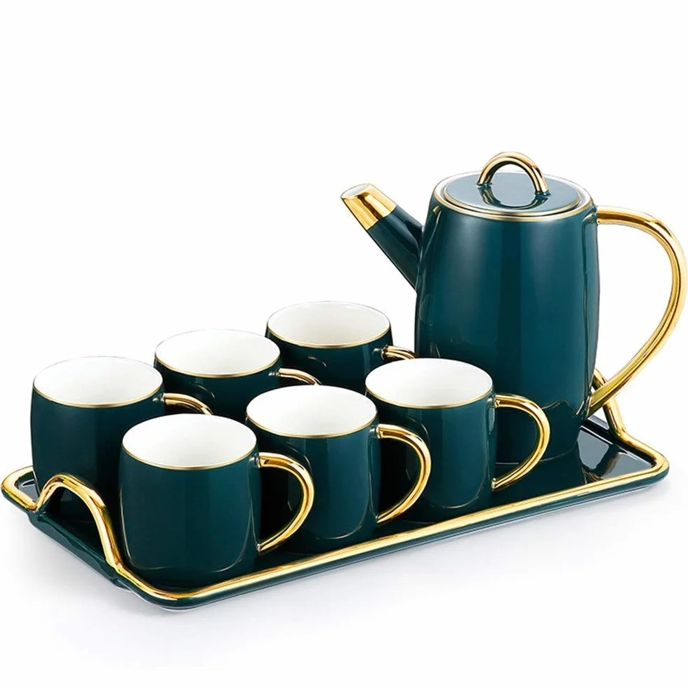 XINGYU Zestawy do herbaty 6-częściowa filiżanka i taca do kawy popołudniowa herbata naczynia do picia zestaw do kawy 8 sztuk w stylu nordyckim glazurowana porcelana serwis do kawy i herbaty na imprezę i kolację do domu