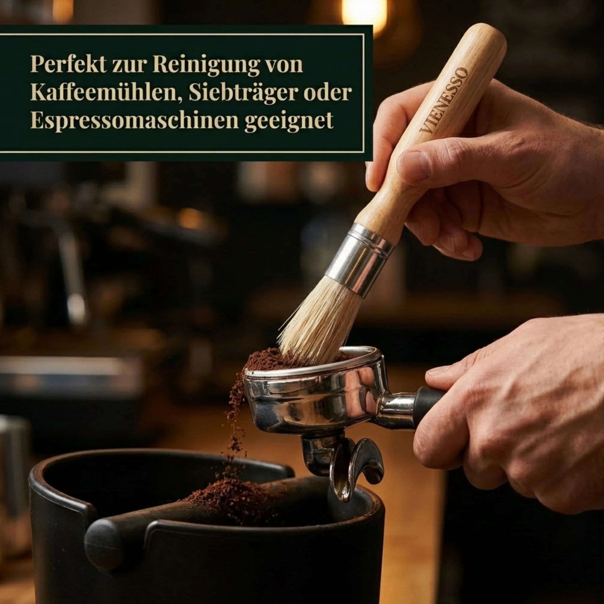 Barista pędzel sitkowy – szczotka do espresso i młynek do kawy ze szlachetnym drewnianym uchwytem | e-book Barista