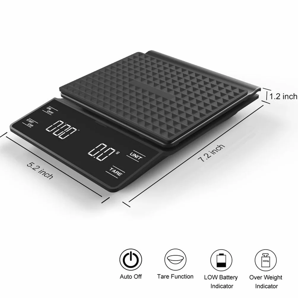 JFDBGU Digital Kitchen Coffee Scale Timer High Precision Pour Over Drip Espresso LCD Display