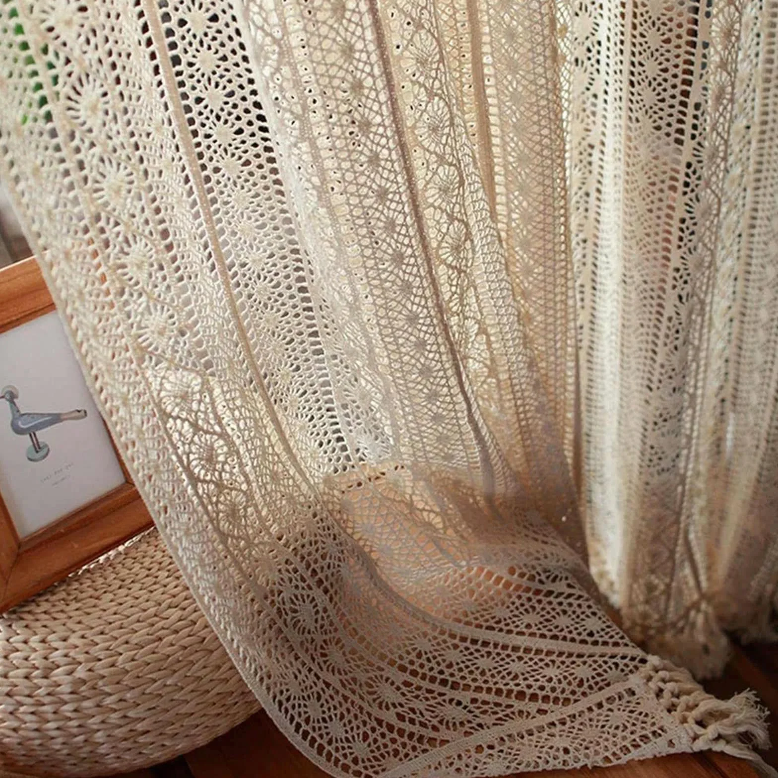 Szydełkowe bawełniane zasłony vintage dom wiejski żelazny zestaw 1 sztuka dekoracja sypialni i salonu akcesoria domowe do eleganckich wnętrz