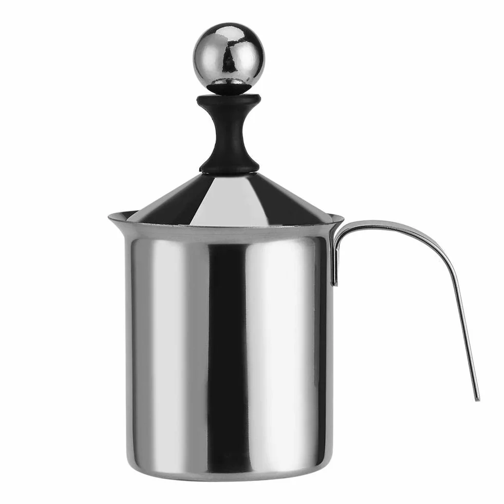 Ręczny spieniacz do mleka, ręczny spieniacz do mleka ze stali nierdzewnej, spieniacz do cappuccino z podwójną kawą netto (400ml)