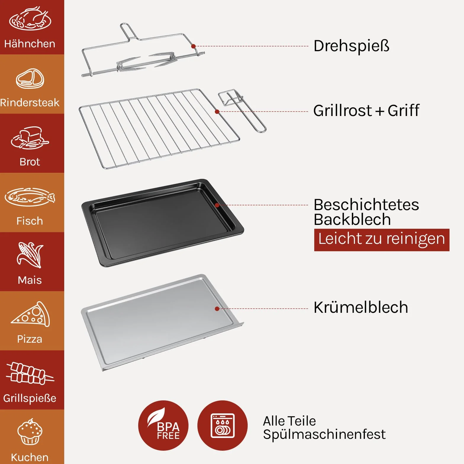 WOLTU mini piekarnik 32 litry, toster 1600 Watt | Piec do pizzy | Wyjmowana tacka na okruchy z minipiekarnikiem z timerem do pizzy, tostów, indyka, hot-dogów, biała
