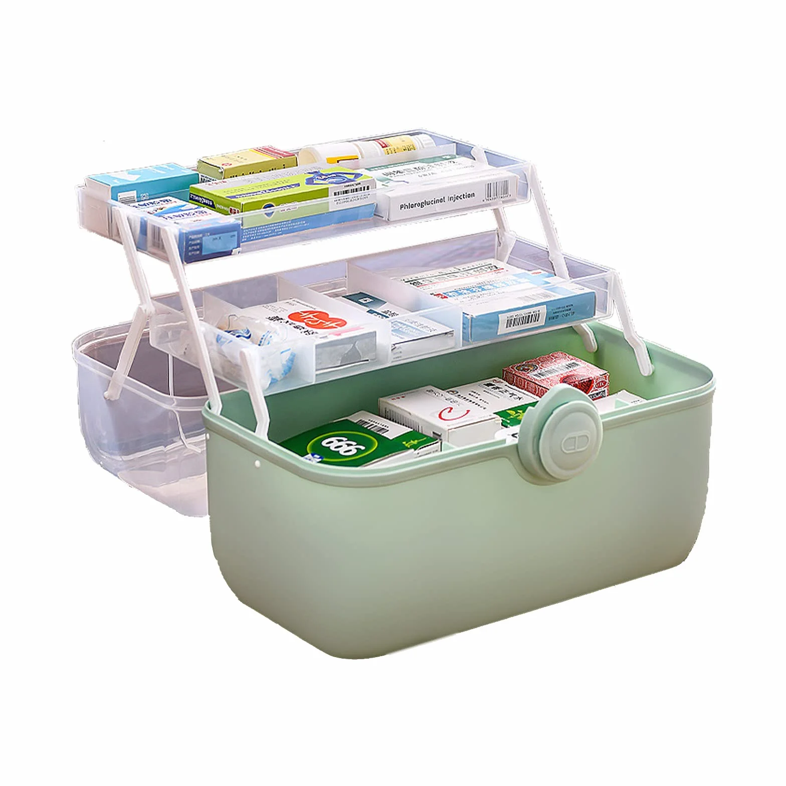 Apteczka domowa, pudełko na leki, zamykany, organizer na leki, wielofunkcyjna walizka lekarska, zielony, Plain" or "Utilitarian