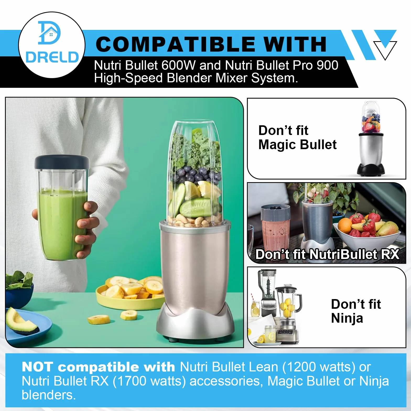 DRELD Zestaw 2 części zamiennych do sokowirówki Nutribullet 24 oz, 2 kubki zapasowe Nutribullet z pokrywką, kompatybilne z sokowirówką Nutribullet 900 W/600 W (710 ml)