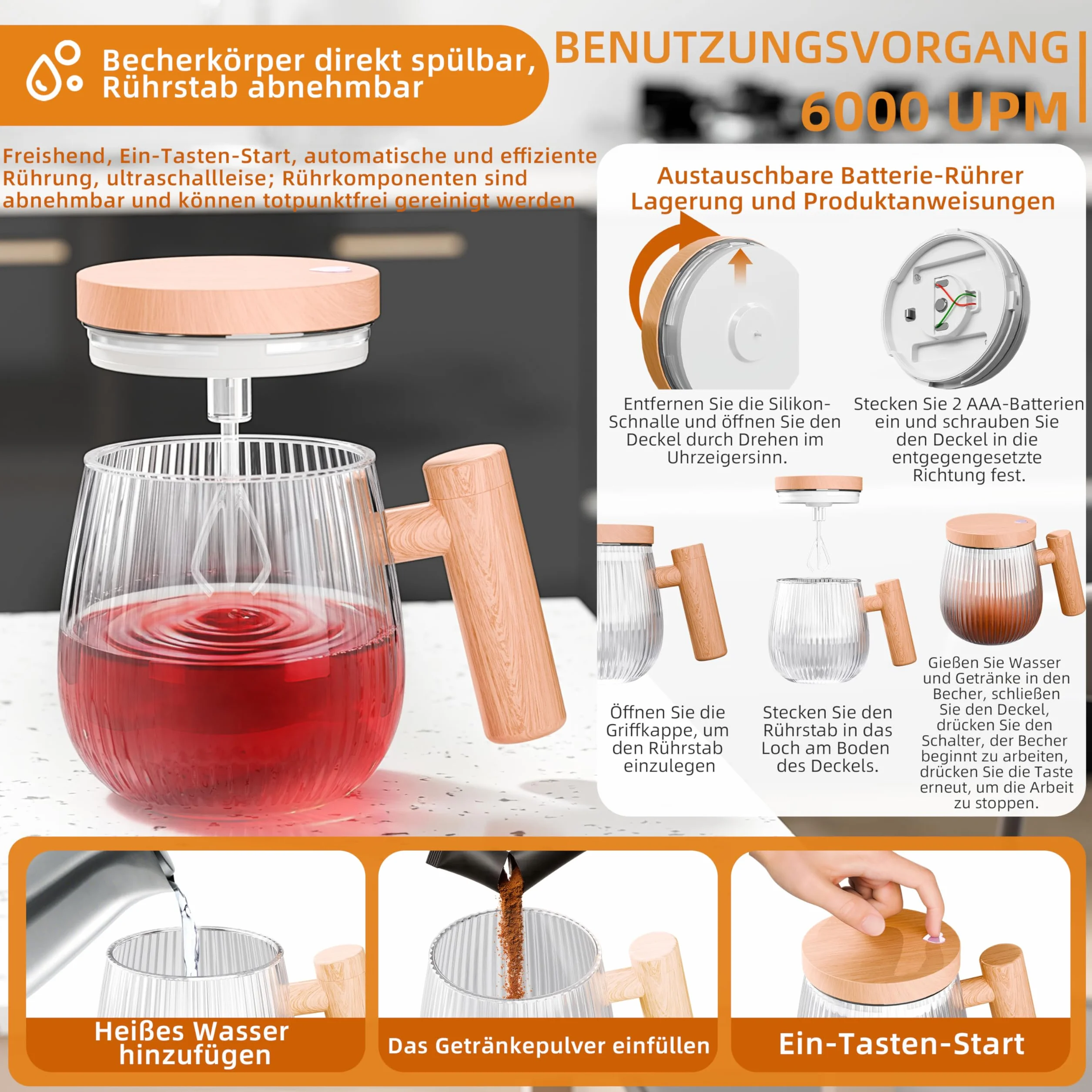 Elektryczny kubek do samodzielnego mieszania, zestaw 2 sztuk, 400 ml, wysoka prędkość do kawy/mleka/białka w proszku, odporny na wysokie temperatury szklany mikser do kawy z pokrywką (przezroczysty S)