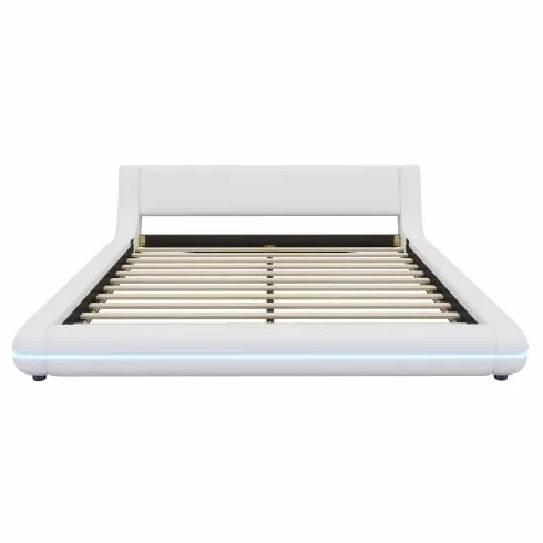 vutizal Łóżko podłogowe 160 x 200 cm z oświetleniem RGB LED sterowanym za pomocą aplikacji, nowoczesne płaskie łóżko z pilotem zdalnego sterowania i oświetleniem otoczenia | w kolorze białym, łącznie