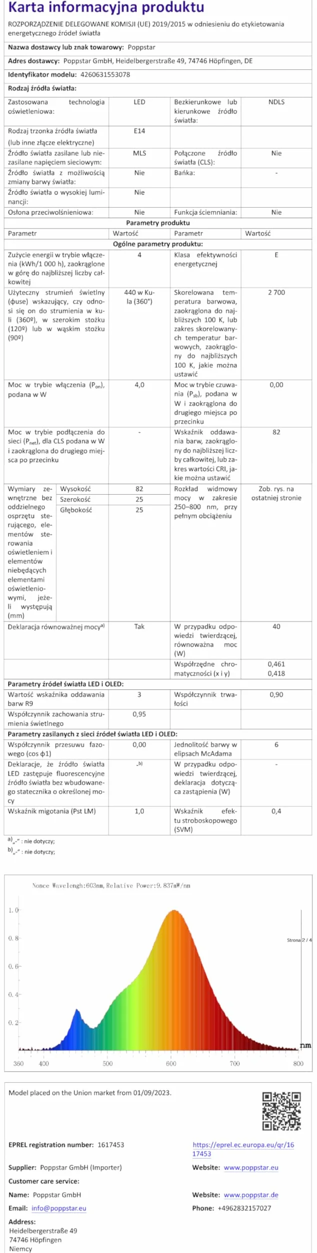 Poppstar żarówki LED do okapów, pochłaniaczy, wyciągów kuchennych (E14, 4W, 440 lm (40W), 2700K ciepła biel), 2 sztuki