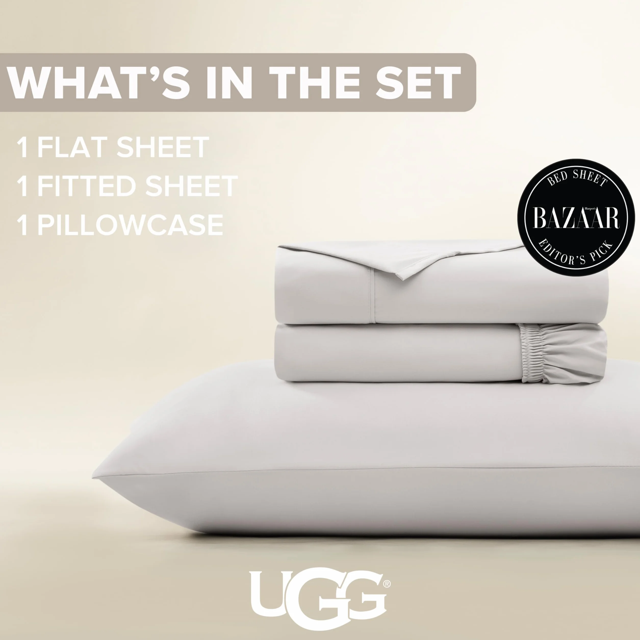UGG 20929 Alahna Twin XL prześcieradła i poszewki na poduszki, 3-częściowy zestaw, do spania w luksusie, można prać w pralce, głębokie kieszenie, odporna na zagniecenia, jedwabista technologia