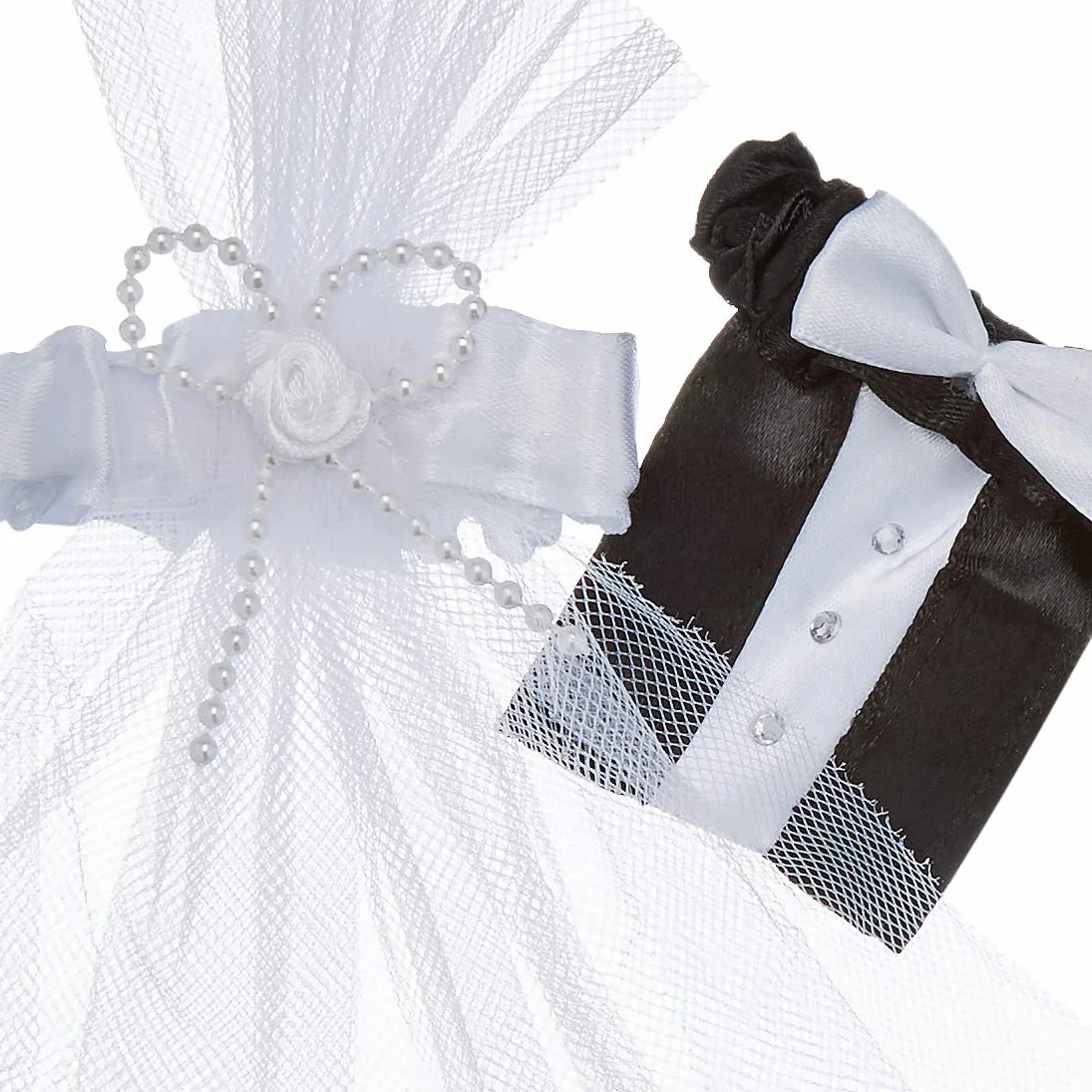 PartyDeco Kieliszek do Szampana Dekoracja Weselna Ubranka na Szkło Pan Młody Panna Młoda Ozdoba na Ślub Wesele Przebranie Strój Pary Młodej Suknia Ślubna Garnitur Ślubny Dekoracja Stołu