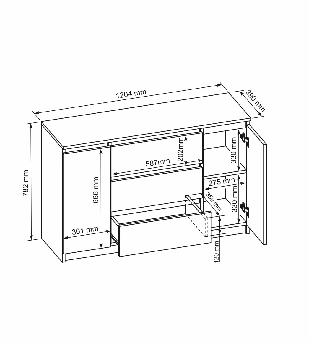 meble masztalerz Komoda Antracyt/Lancelot Mat z 3 szufladami i 2 drzwiami - 120,4x78,2x39 cm - Komoda do salonu, sypialni - Szafka z szufladami - Komoda z szufladami -120 cm
