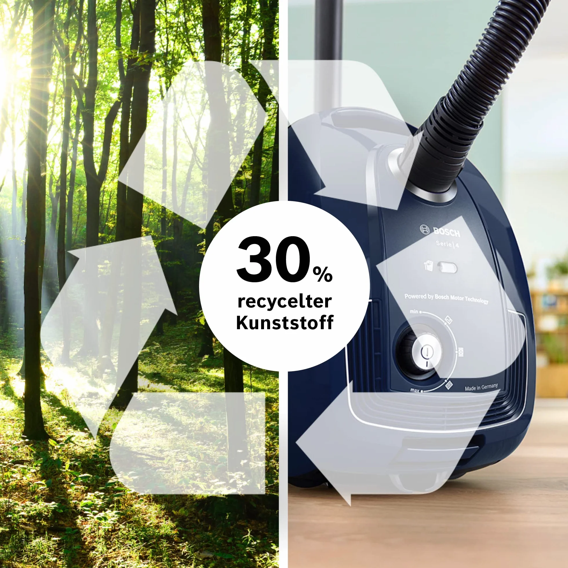 Bosch Odkurzacz z workiem serii 4 BGD38BU2, zrównoważony, filtr higieniczny, silnik 10 lat, klips na akcesoria, dysza do tapicerki, ssawka szczelinowa, wysoka siła ssąca, Made in Germany, 600 W,