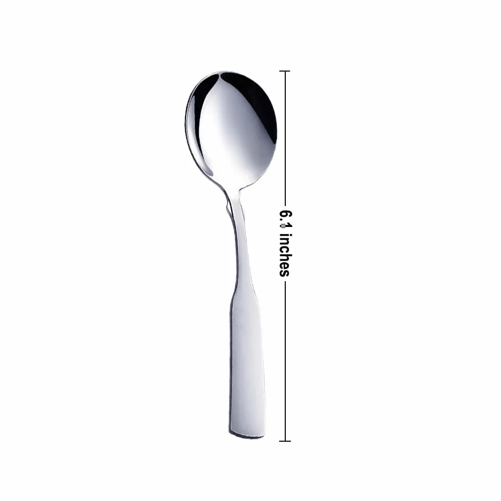 Łyżki do zupy, stal nierdzewna 15,5 cm, wytrzymałe okrągłe łyżki, łyżka obiadowa, łyżka stołowa, sztućce, zestaw sztućców, 6-częściowy