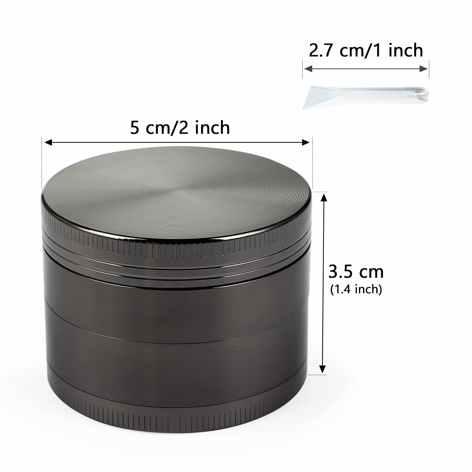 Bäcker & Lecker Pollen Grinder Crusher młynek do ziół do suszonych ziół, przypraw, ziół, ze stopu cynku, 4-częściowy zestaw ze skrobakiem do pyłków, nikiel czarny