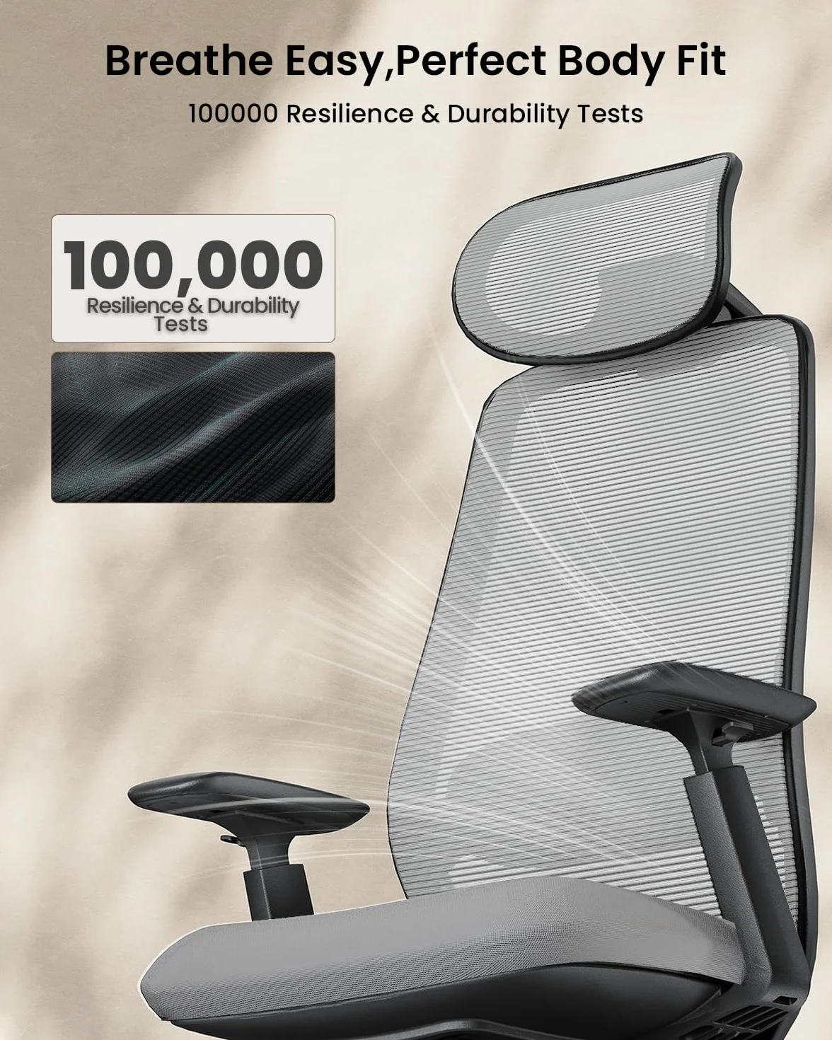 ProtoArc EC200 ergonomiczne krzesło biurowe, z regulacją wysokości i głębokości, podparcie okolic lędźwiowych, głębokość siedziska, regulacja wysokości, zagłówek 3D, krzesło komputerowe do biura
