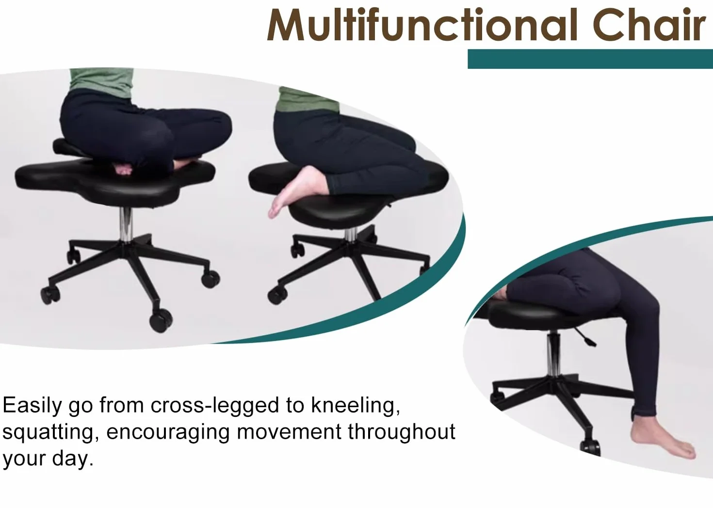 Krzesło Klęczące Stook Medytacyjny do Siedzenia, Ergonomiczne Regulowane Dzieci Dorośli Klęczące Biurko Krzesełka, ADHD Office Cross Nogaged Krzesło z Wsparciem Lędźwiowym (Size : Black)