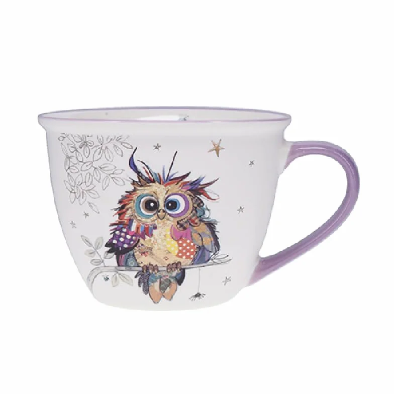 KIUB Miska z uchwytem - Młoda sowa drewniana - drobna porcelana - pojemność 550ML