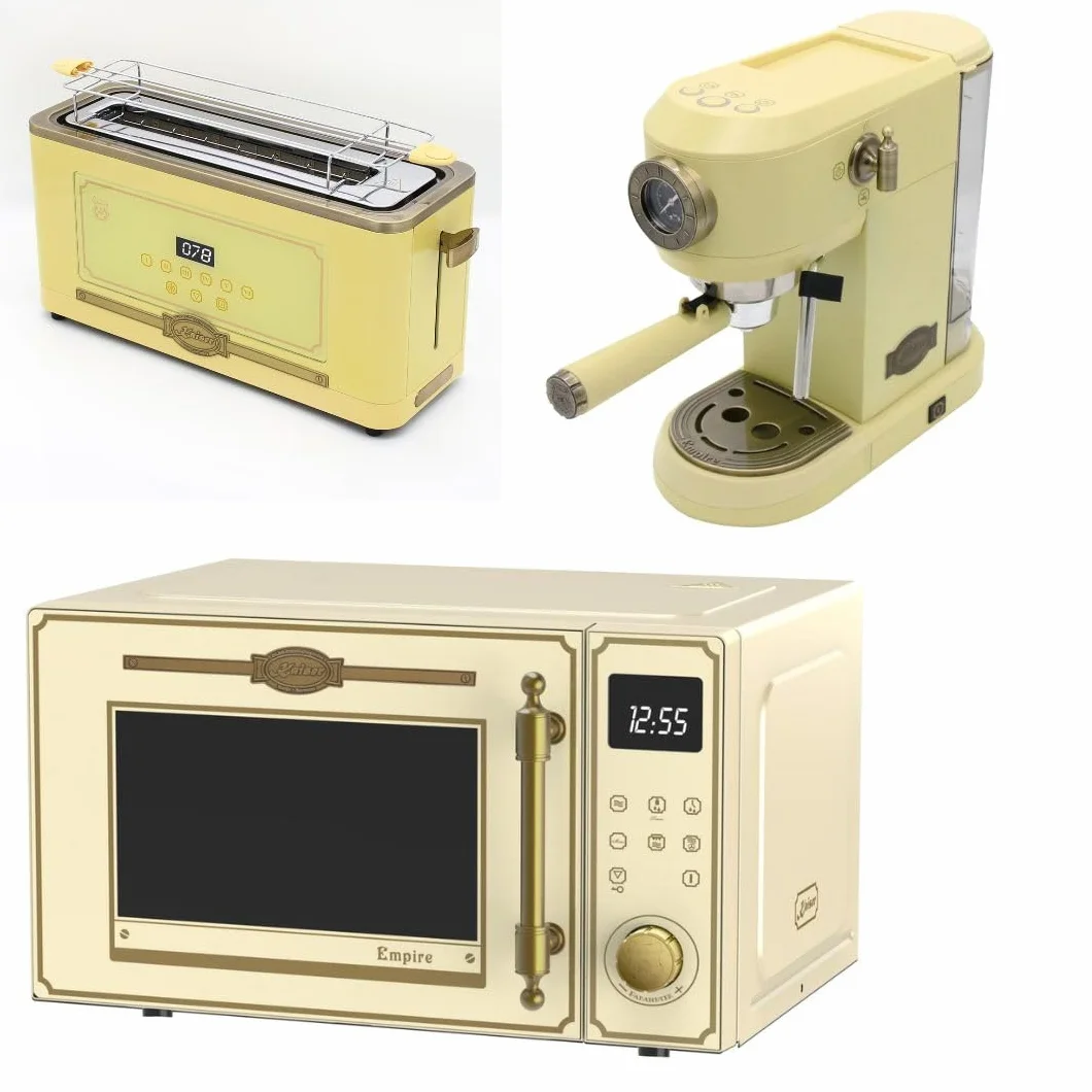 Kaiser Empire M 2530 ElfEm kuchenka mikrofalowa 25 l kuchenka mikrofalowa z gorącym powietrzem Grill 25 funkcji + toster retro T 4000 ElfEm, 6 stopni tostów + ekspres do kawy Kaiser KA 2005 ElfEm