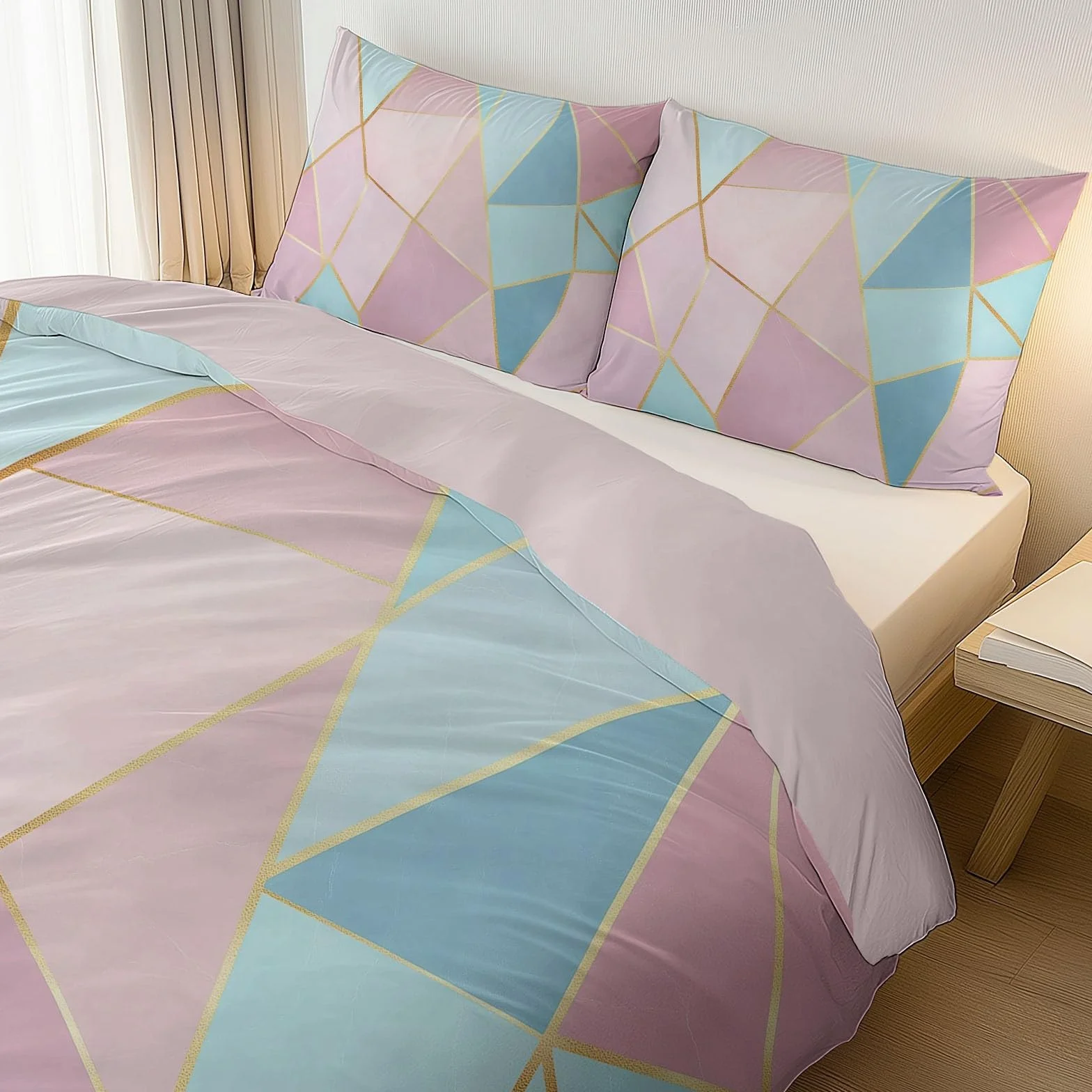 Zestaw kołder geometryczny nowoczesny modny miękki nadruk zestaw pościeli szczotkowana mikrofibra poszewka na kołdrę z poszewkami na poduszki 260 x 220 cm prezenty dla mamy sypialnia dekoracja