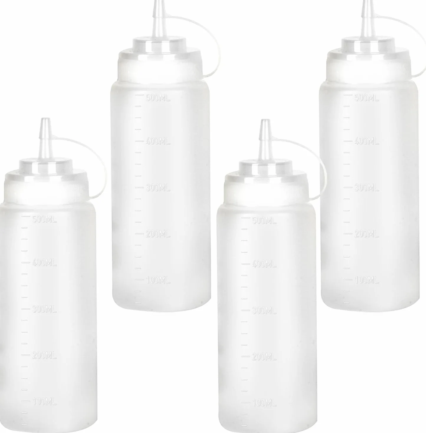 4 butelki do wyciskania, 500 ml, plastikowa butelka na sos z nakrętką, butelki dozujące do majonezu, sosów, oliwy z oliwek, malowania, pigmentu, ketchupu, 4 sztuki