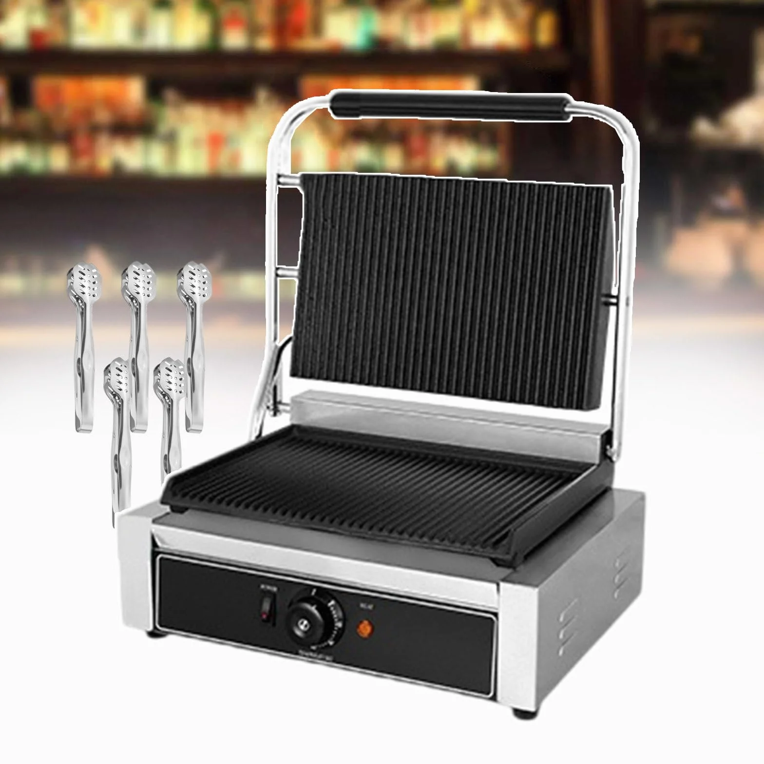 Grill Ze Stali Nierdzewnej Do Kanapek - 50-300°C, Elektryczny Toster Do Kanapek I Gofrownica, Jednogłowicowa Elektryczna Patelnia Z 5 Szczypcami Do Grilla Na Spotkania Rodzinne,1800W