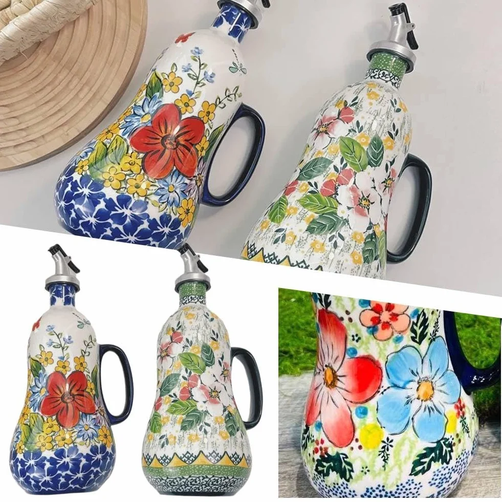 Butelka z dozownikiem oliwy z oliwek, niekapiąca wylewka, ceramiczny dozownik oleju i octu do kuchni, idealny do sosów i olejów