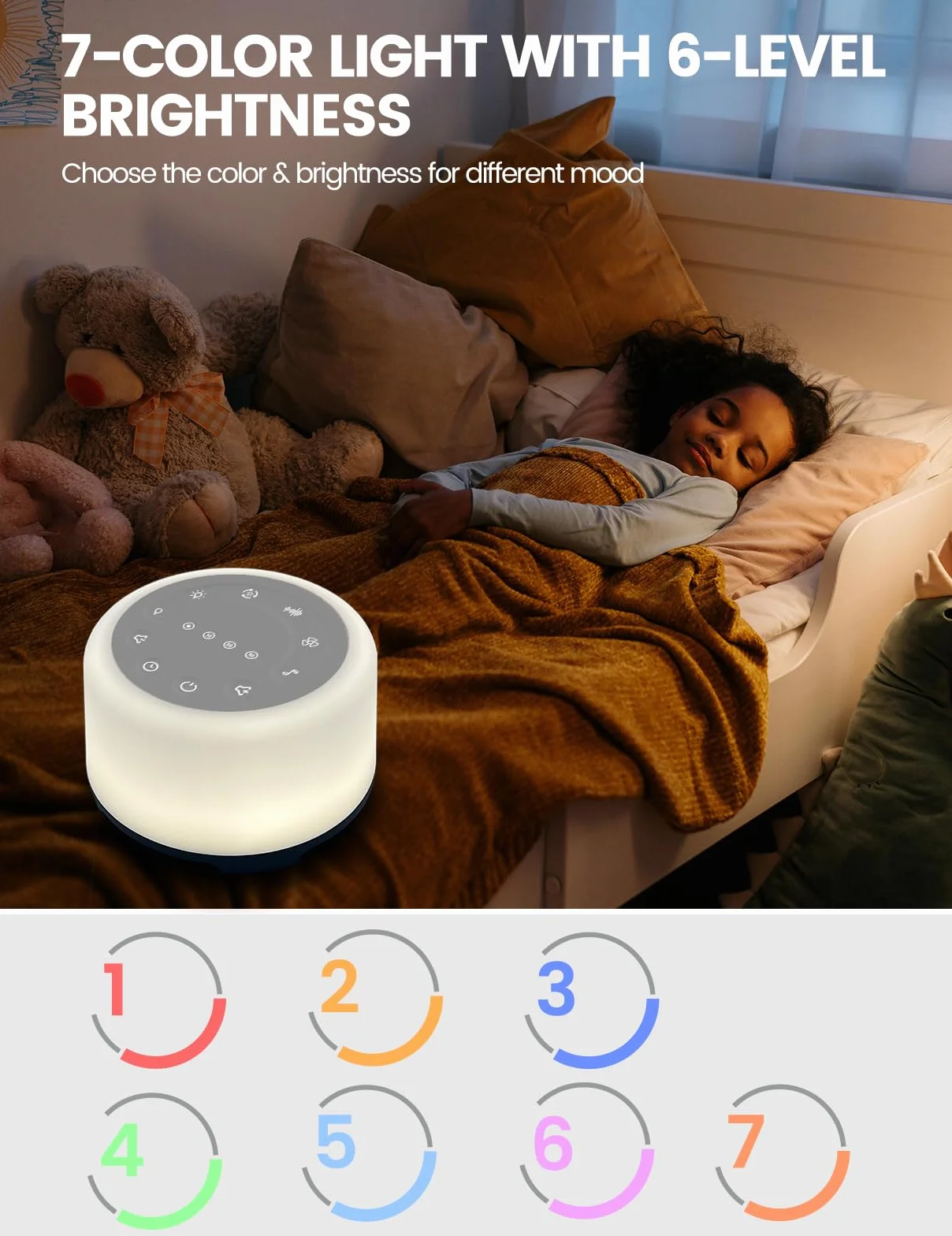 VAYDEER White Noise Machine Baby biały szum [akumulator 2000 mAh] [6 poziomów jasności] [połączenie Bluetooth] [24 uspokajające dźwięki] pomoc w zasypianiu dla niemowląt z super akumulatorem dla