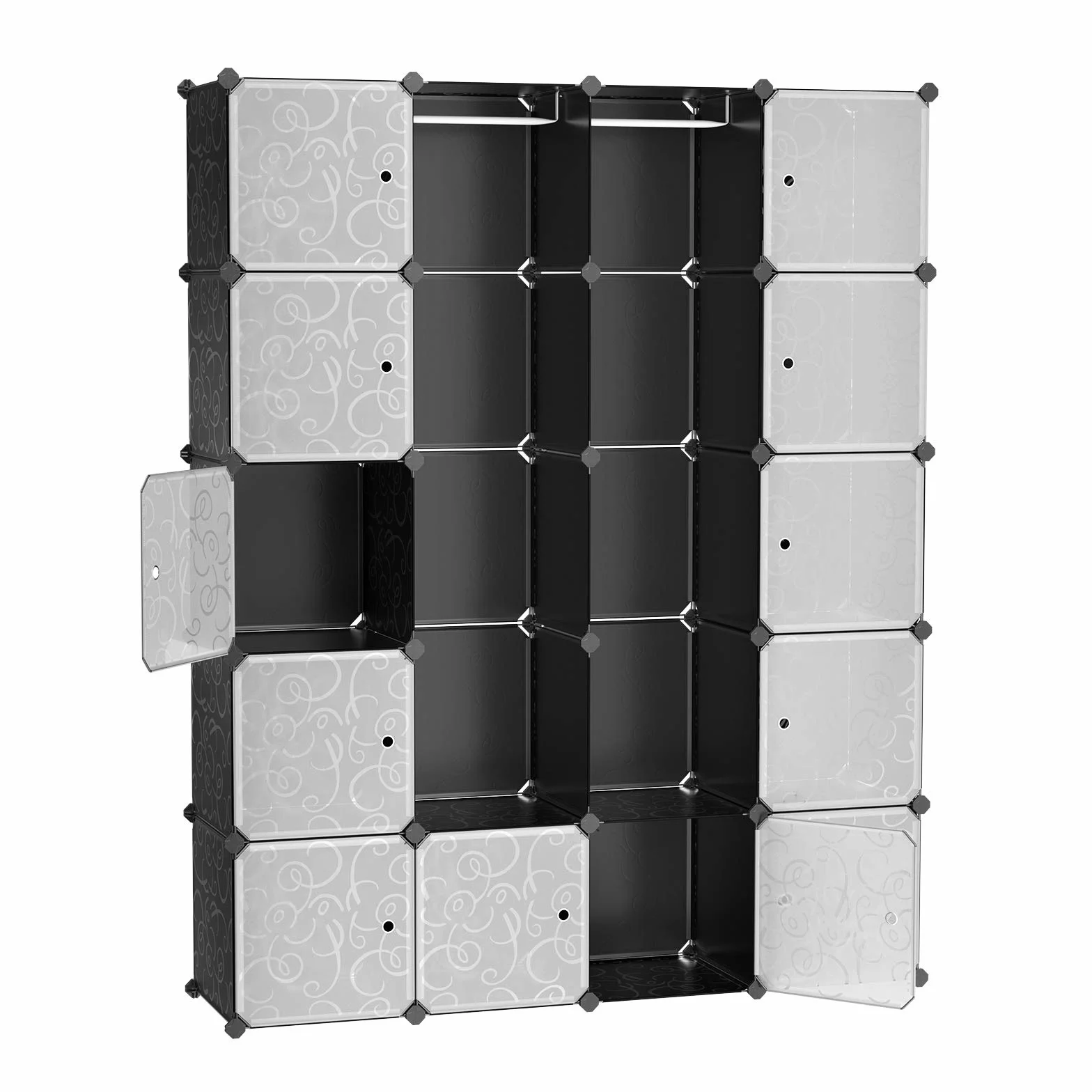 SONGMICS LPC30H szafa na ubrania z 2 drążkami na ubrania, modułowa szafa kombi, zajmujący mało miejsca, system regałów wtykowych, 143 x 36 x 178 cm, czarna