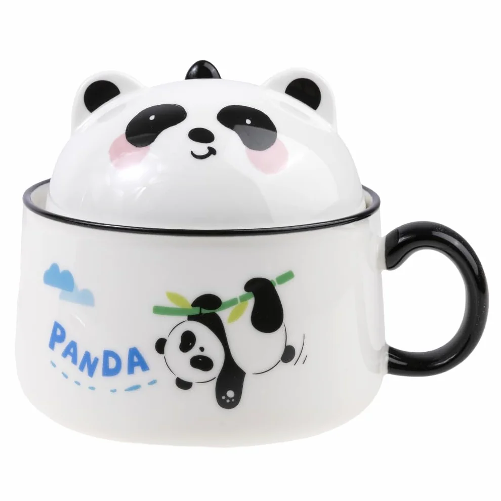 lachineuse - Azjatycka miska ramenowa - Porcelana - 1020 ML - Z pokrywką i sztućcami - Miska śniadaniowa, Zupa, Ryż, Natychmiastowy Makaron - Azjatycki pomysł na prezent, Japonia, Chiny - Biały kolor