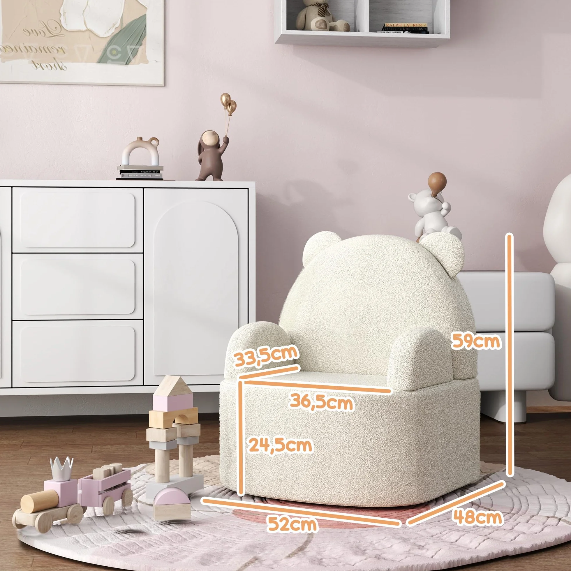 AIYAPLAY Fotel dziecięcy, sofa dziecięca z miękkim polarem, kształt misia, krzesło dla dzieci od 1,5 roku życia, pokój zabaw, beżowy