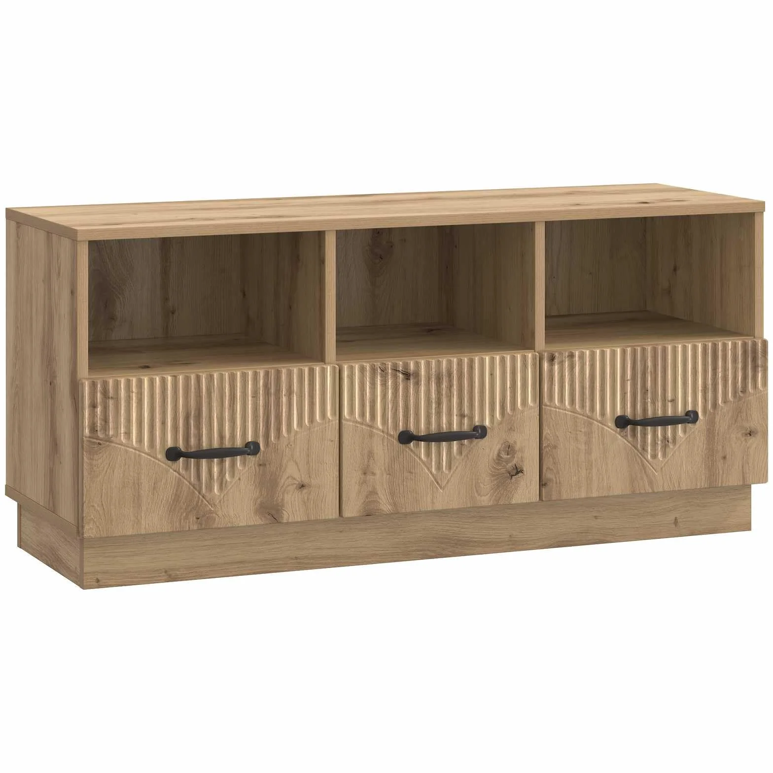 Hothingwell Szafka pod telewizor drewno inżynieryjne 102 x 34,5 x 47 cm dąb rzemieślniczy | Regulowane półki, schowki, zarządzanie kablami, do salonu lub sali multimedialnej