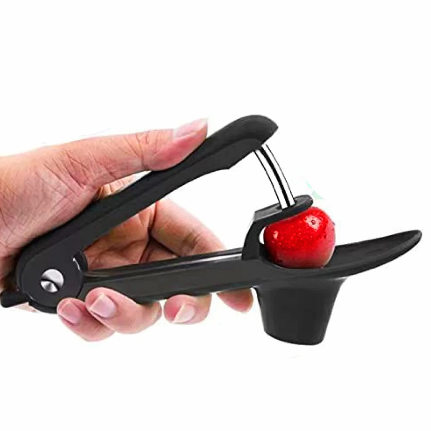 Cherry Pitter Tool, przenośny przyrząd do usuwania rdzenia wiśniowego z blokadą przestrzeni, stal nierdzewna (czarny)