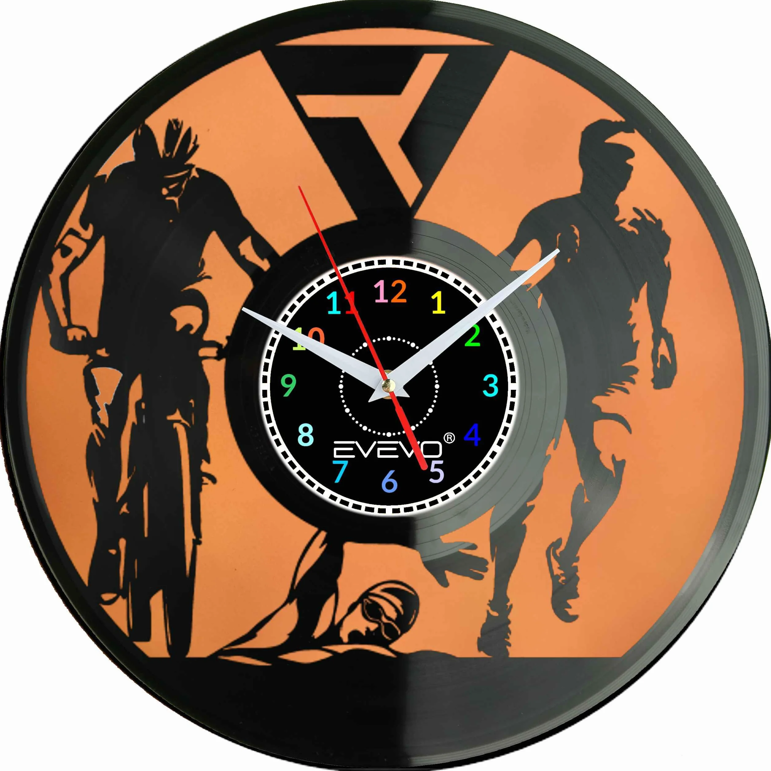 ZEGAR ŚCIENNY IRONMAN TRIATHLON FLUORESCENCYJNE TŁO PŁYTA WINYLOWA PREZENT UPOMINEK URODZINY GIFT SOUVENIR F0052