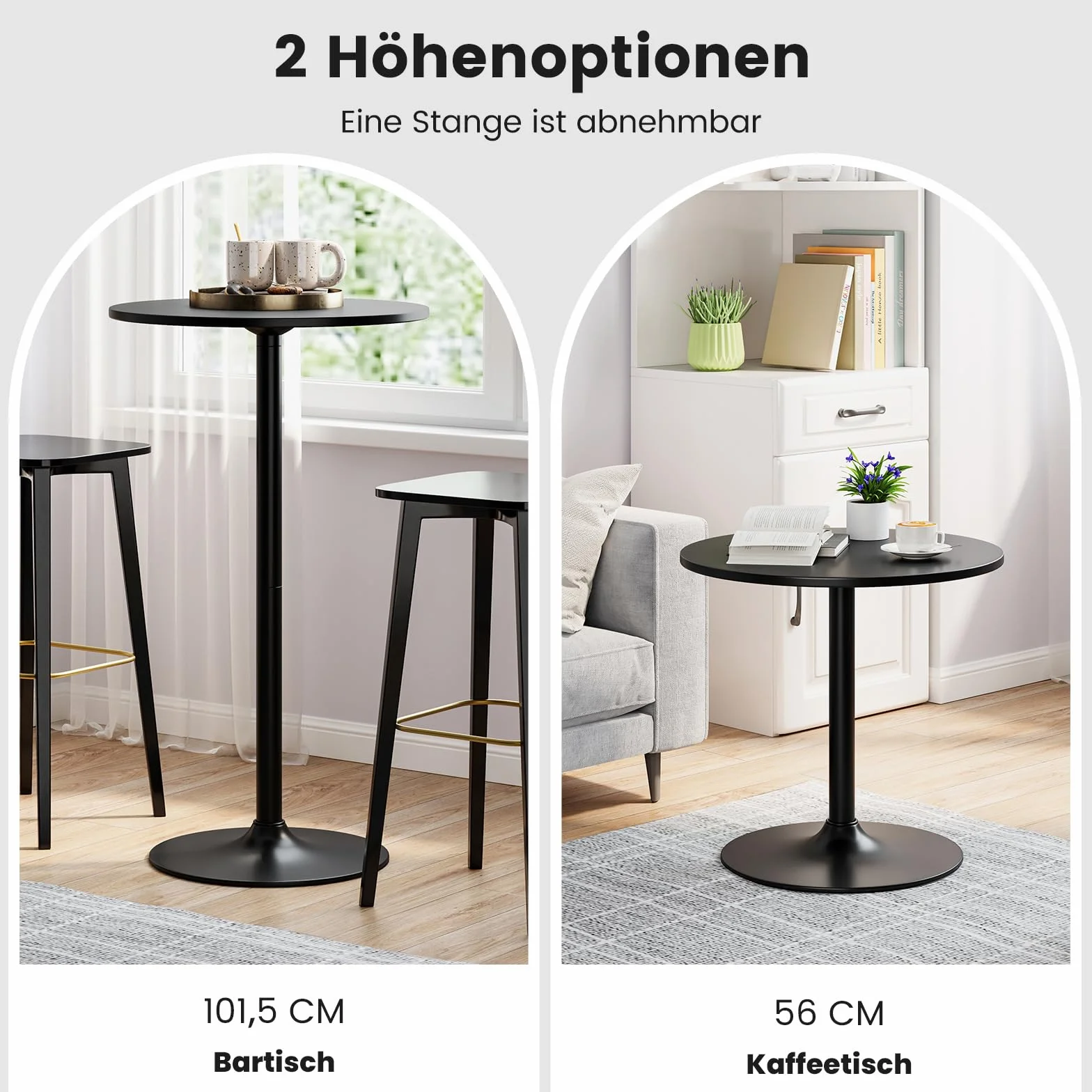 COSTWAY stół barowy i do jadalni, 2 w 1, regulacja wysokości 56/101,5 cm, okrągły stół bistro na balkon, do klubu, pubu, domu, czarny