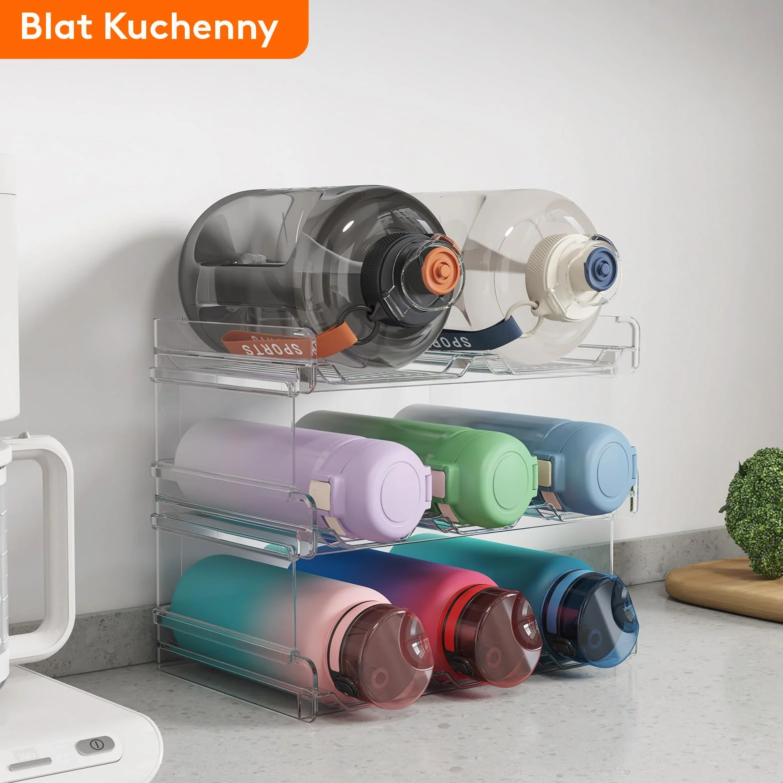 Lifewit Organizer na butelki z wodą do układania w stosy do szafki, zamrażarki, spiżarni, plastikowy, bardzo duży uchwyt na butelkę Stojak na wino na blat kuchenny, szafkę, miejsce na 8 butelek