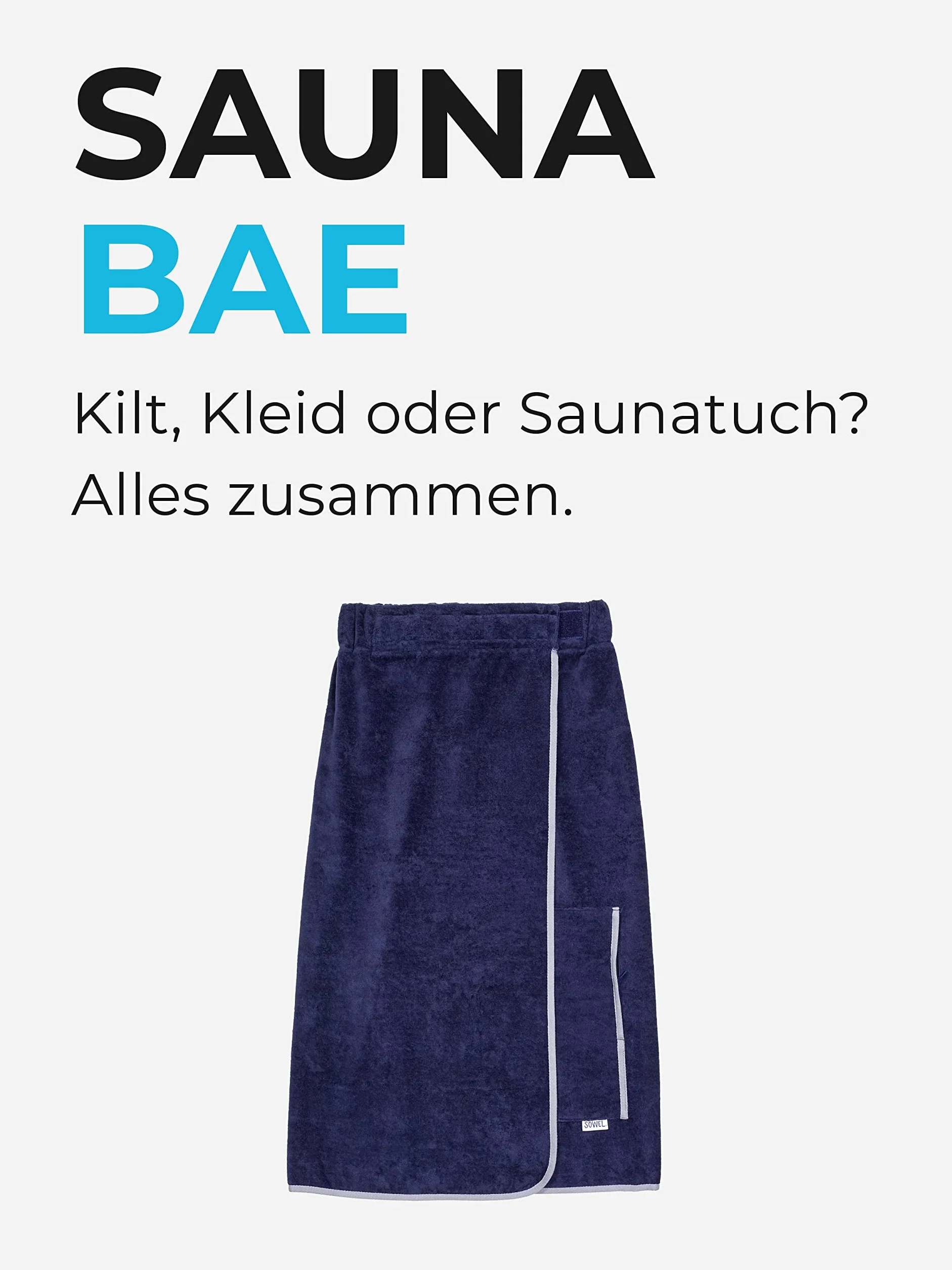 Sowel Damski kilt do sauny, 100% bawełna organiczna, ręcznik do sauny z zapięciem na rzepy i gumowym ściągaczem, ręcznik do sauny o długości do kolan, 80 x 130 cm, granatowy/szary