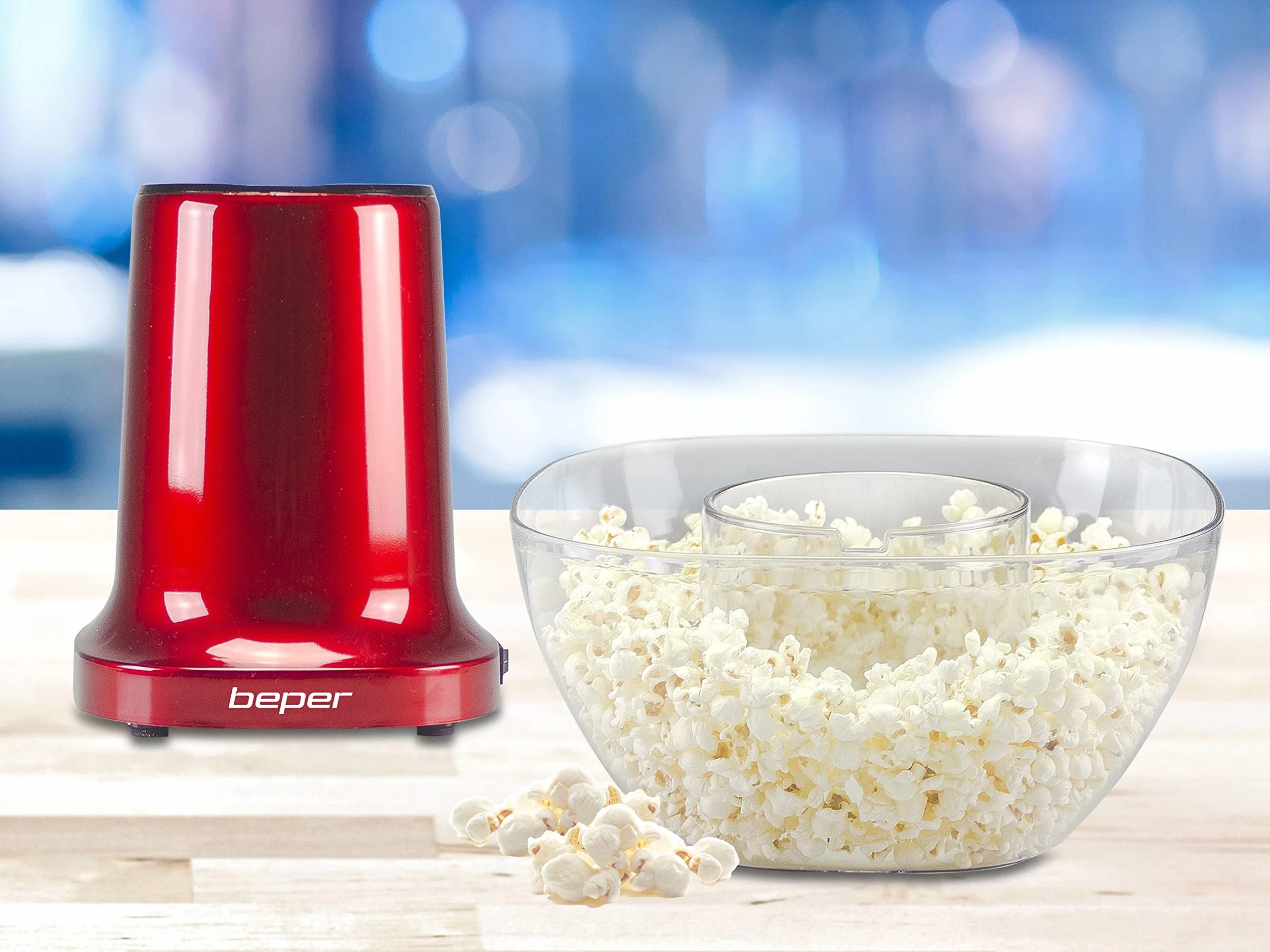 BEPER P101CUD052 Maszyna do popcornu na gorące powietrze - ekspres do popcornu ze zdejmowaną miską na popcorn bez tłuszczu i oleju