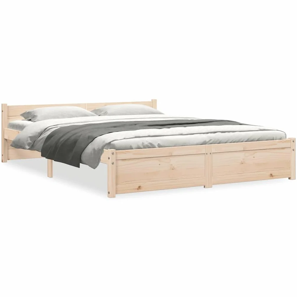 lite drewno sosnowe nowoczesny zagłówek 135x190 cm brąz | Rama łóżka lite drewno sosnowe 135x190 cm podwójna stelaż z zagłówkiem do sypialni