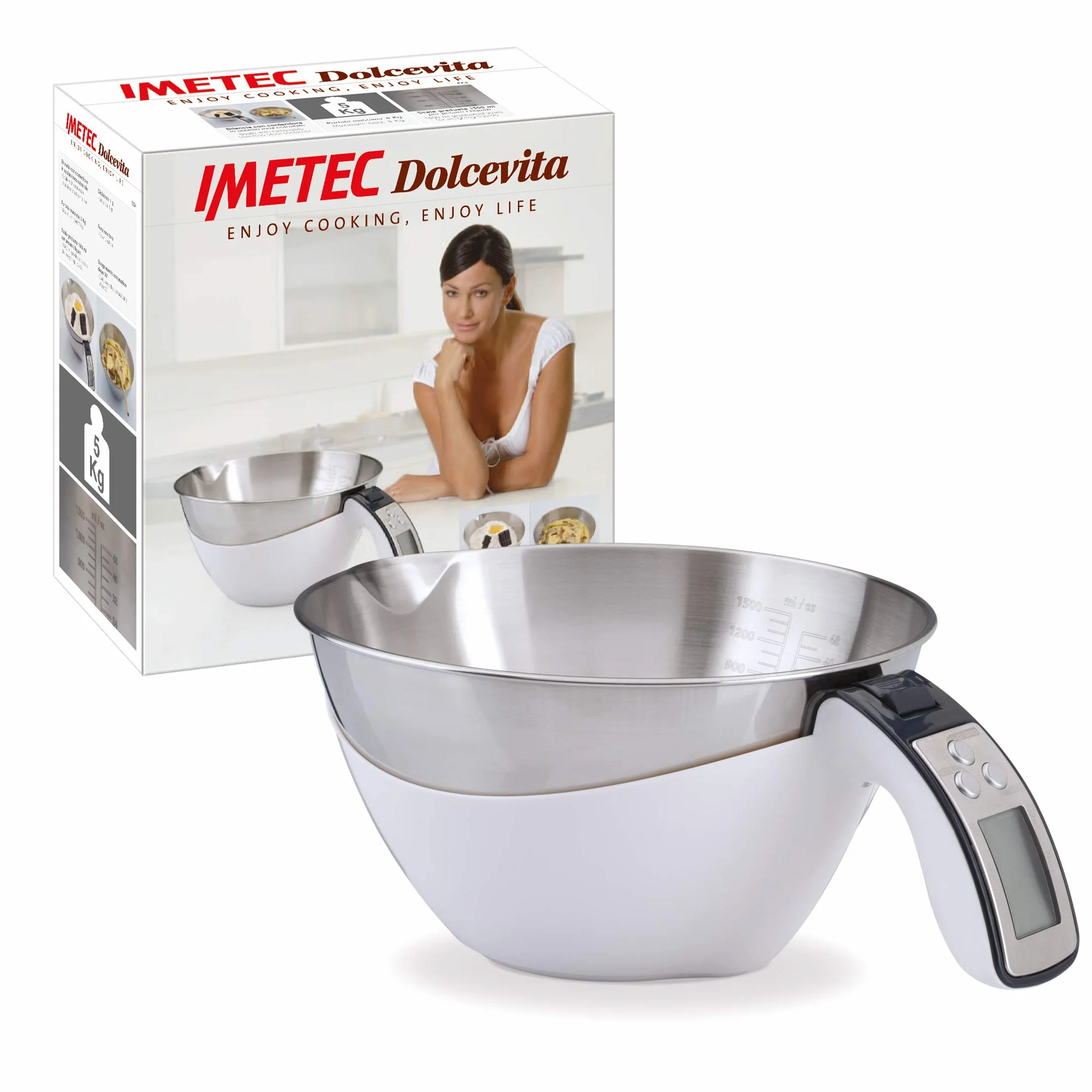 Imetec Elektroniczna waga kuchenna do 5 kg, stal nierdzewna, biały/ciemnoszary, 13,2 x 28,2 x 28,6 cm