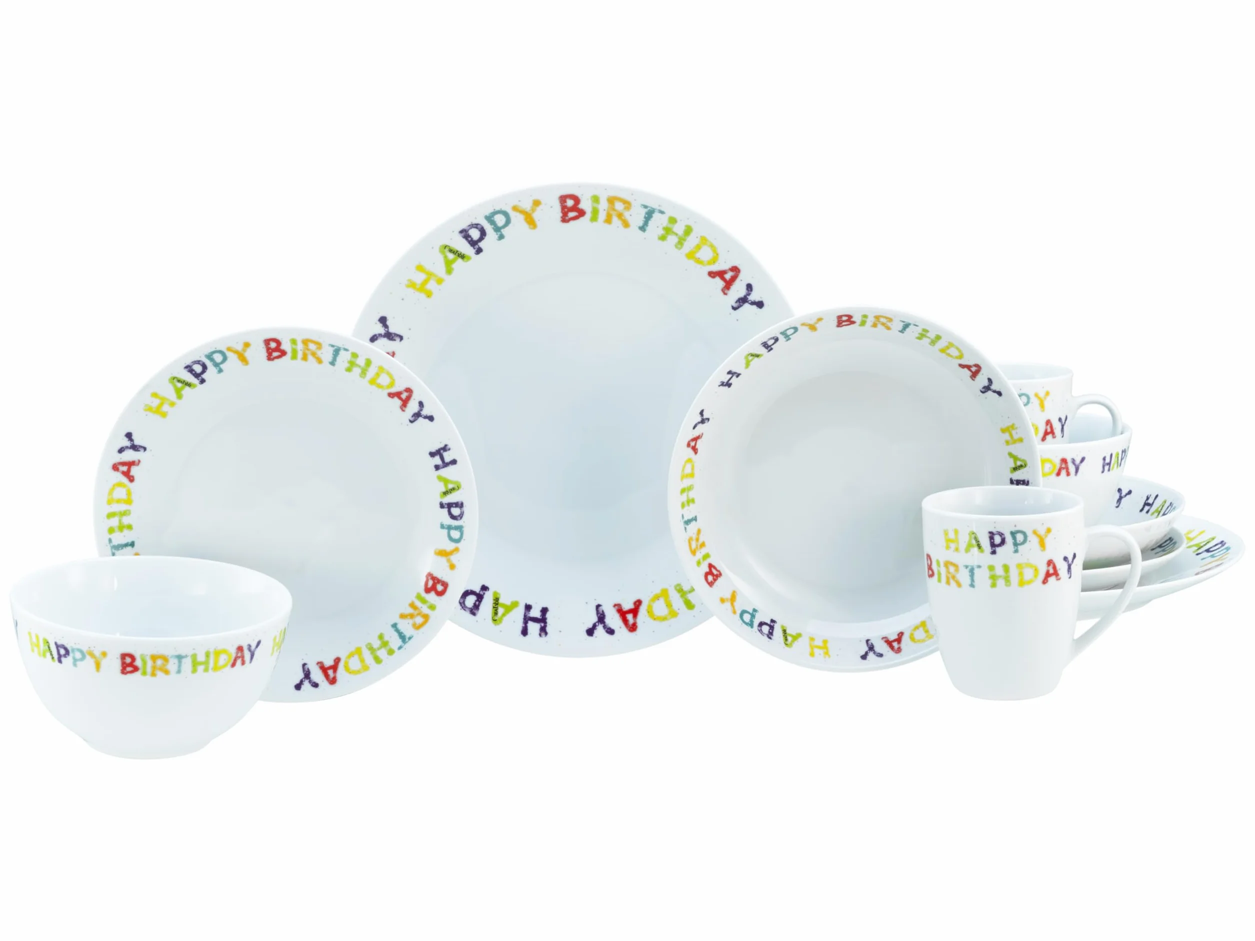 CreaTable, 24168, seria Happy Birthday, 10-częściowy zestaw naczyń dla 2 osób, porcelanowy serwis łączony, nadaje się do mycia w zmywarce i używania w kuchence mikrofalowej, wysokiej jakości produkcja
