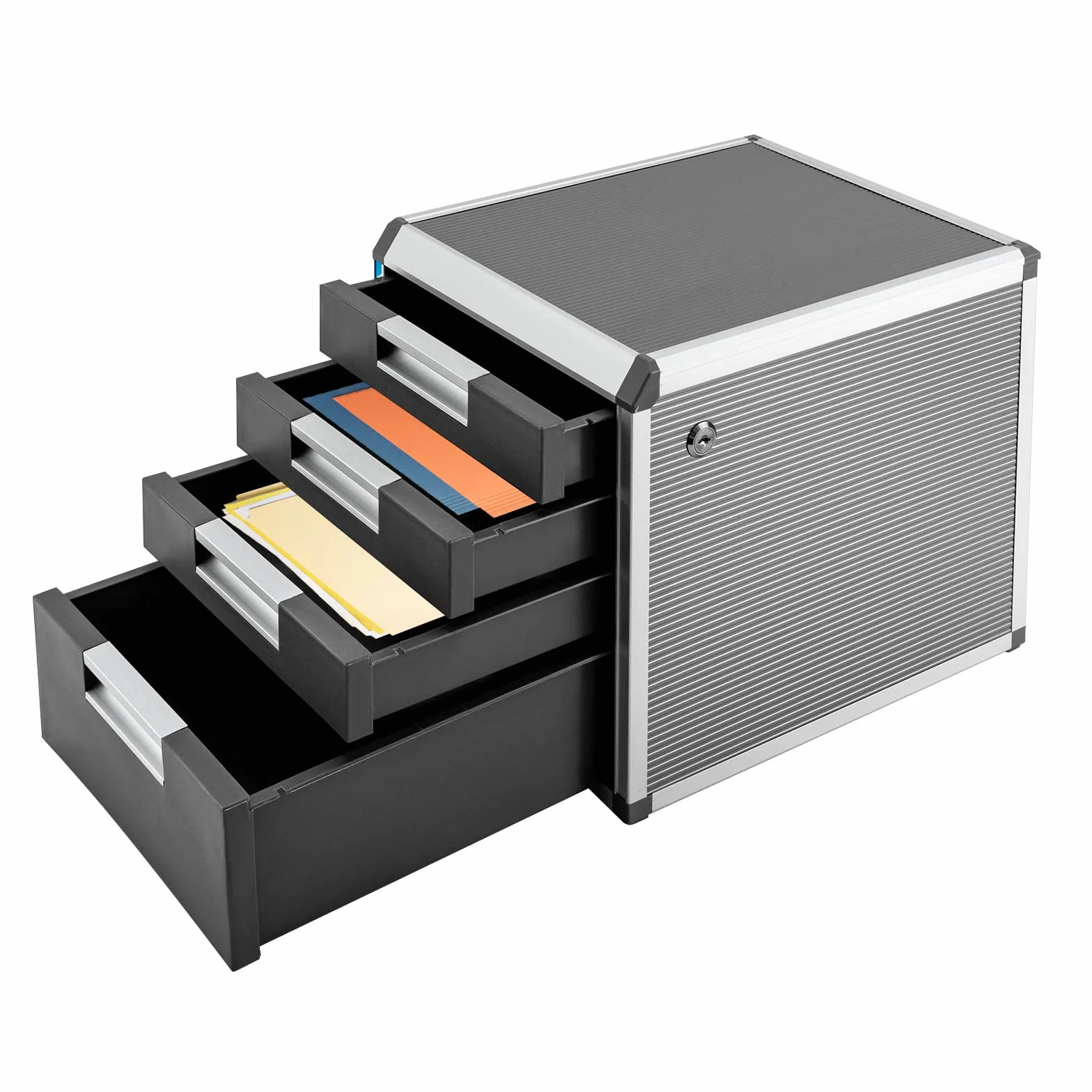 OUKANING Szafka z 4 Szufladami do Przechowywania – Szafka z Szufladami o Dużej Pojemności, Metalowa, Zamykana, 31,5 x 35 x 29,8 cm