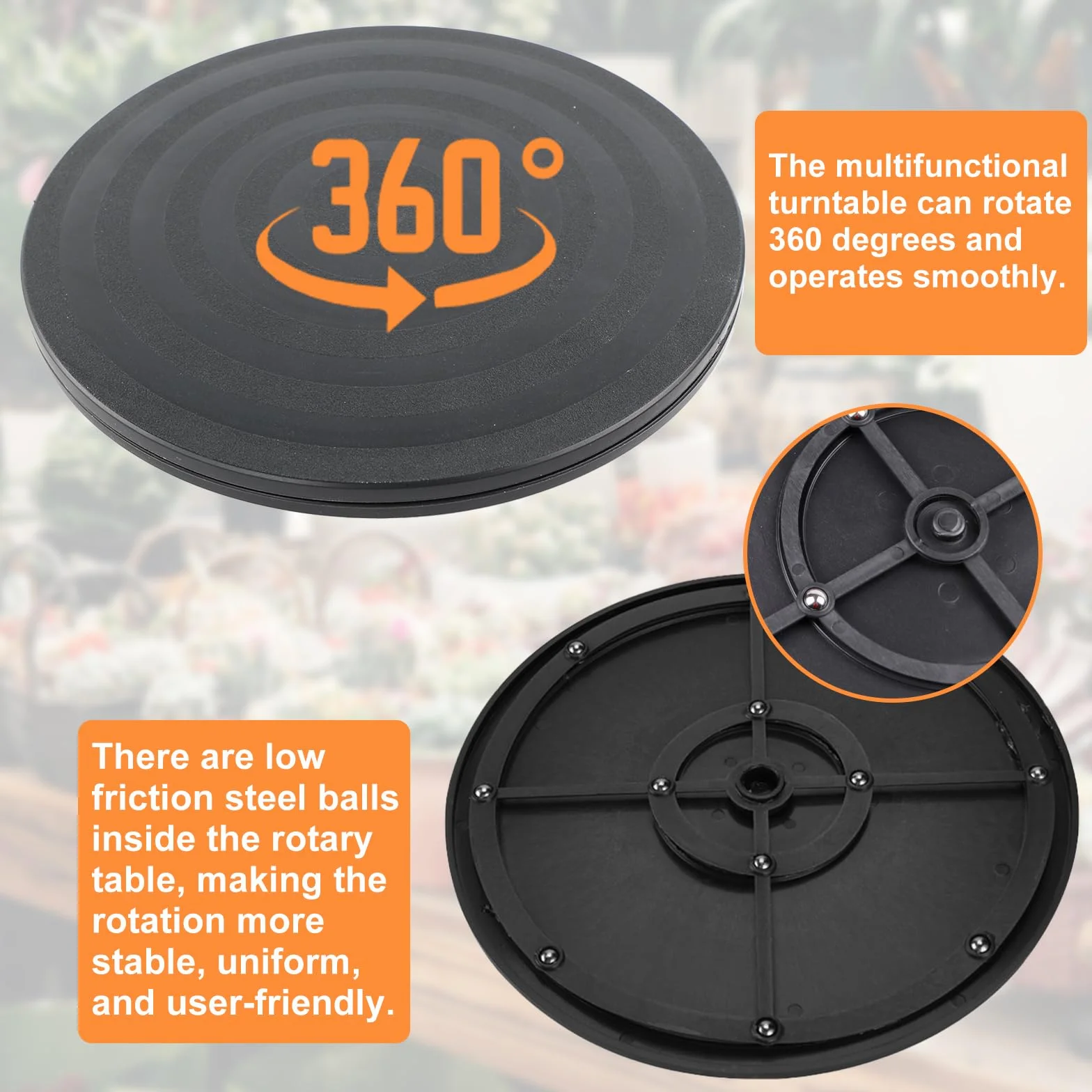 Obrotowy stojak obrotowy o 360°, gramofon, 2 szt., wytrzymały, obrotowy stojak, platforma obrotowa, Lazy Susan, ze stalowymi łożyskami kulkowymi, obrotowa podstawa do telewizora, monitora, laptopa