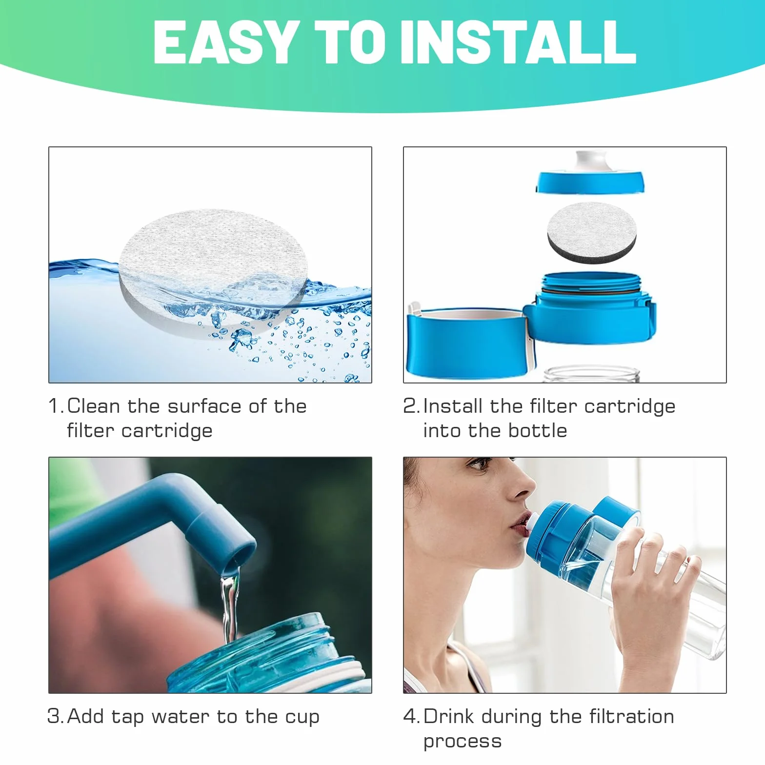 Zestaw 8 filtrów do wody MicroDisc, filtr zastępczy, kompatybilny ze wszystkimi karafkami i butelkami na wodę z filtrem, redukuje PFA, chlor, mikrocząsteczki i inne zanieczyszczenia