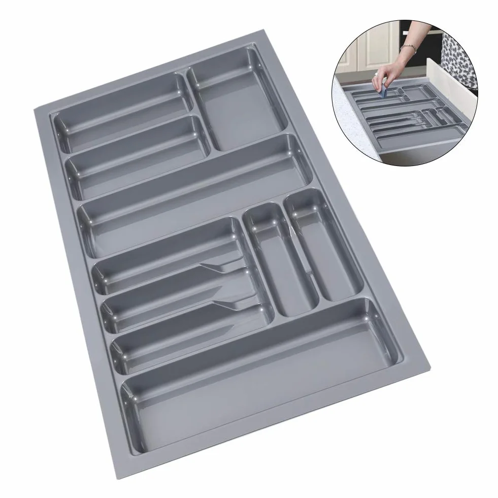 Omabeta 900mm Plastikowa Wkładka do Szuflady na Sztućce Trwałe Noże i Widelce Organizer do Przechowywania do Kuchni w Domu Szary Rozmiar 33,07x18,90x2,17 Cala (Szary)