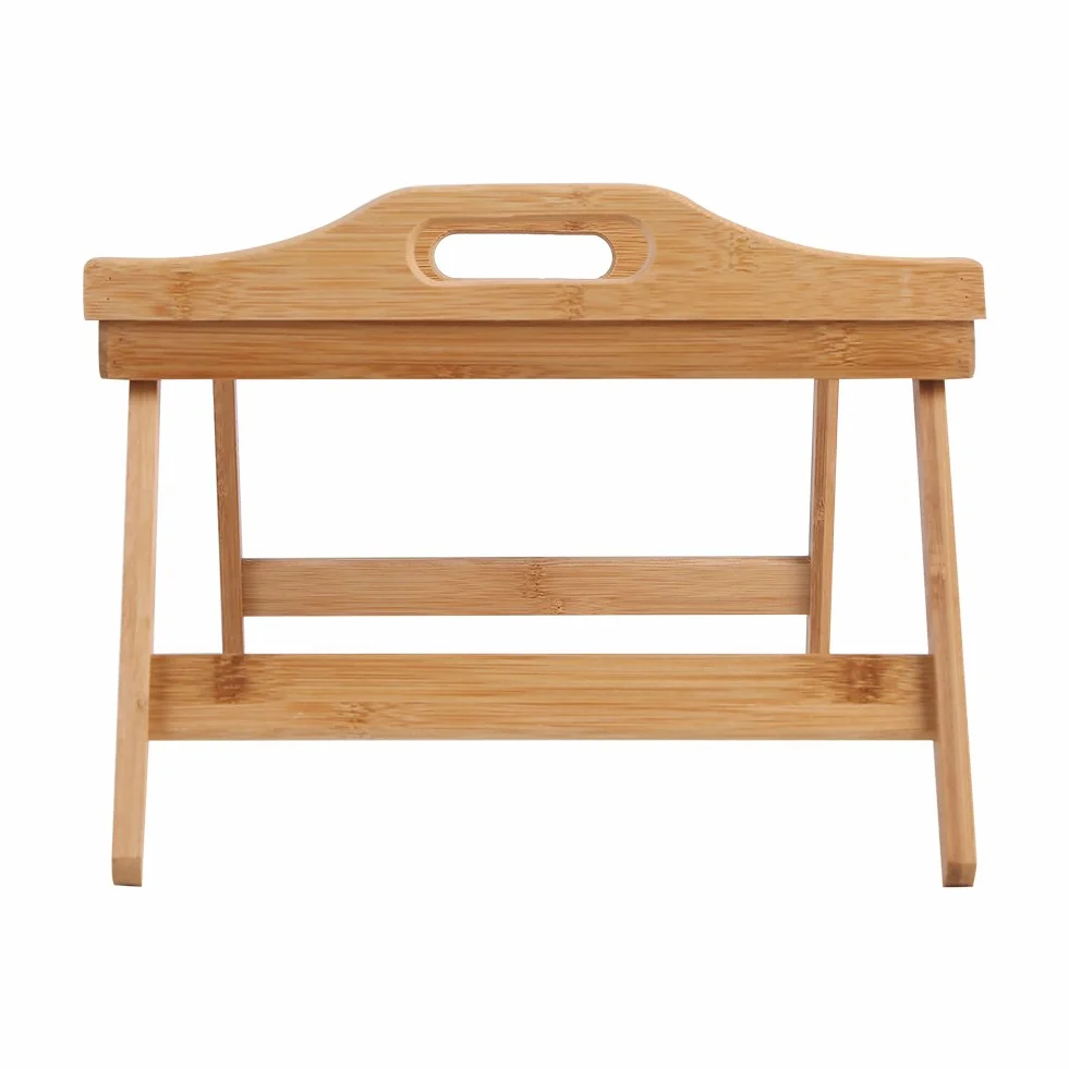Taca na łóżko z drewna bambusowego, ze składanymi uchwytami i nogami, podwyższona krawędź, taca śniadaniowa Stolik śniadaniowy, 63 x 27,3 x 22,5 cm